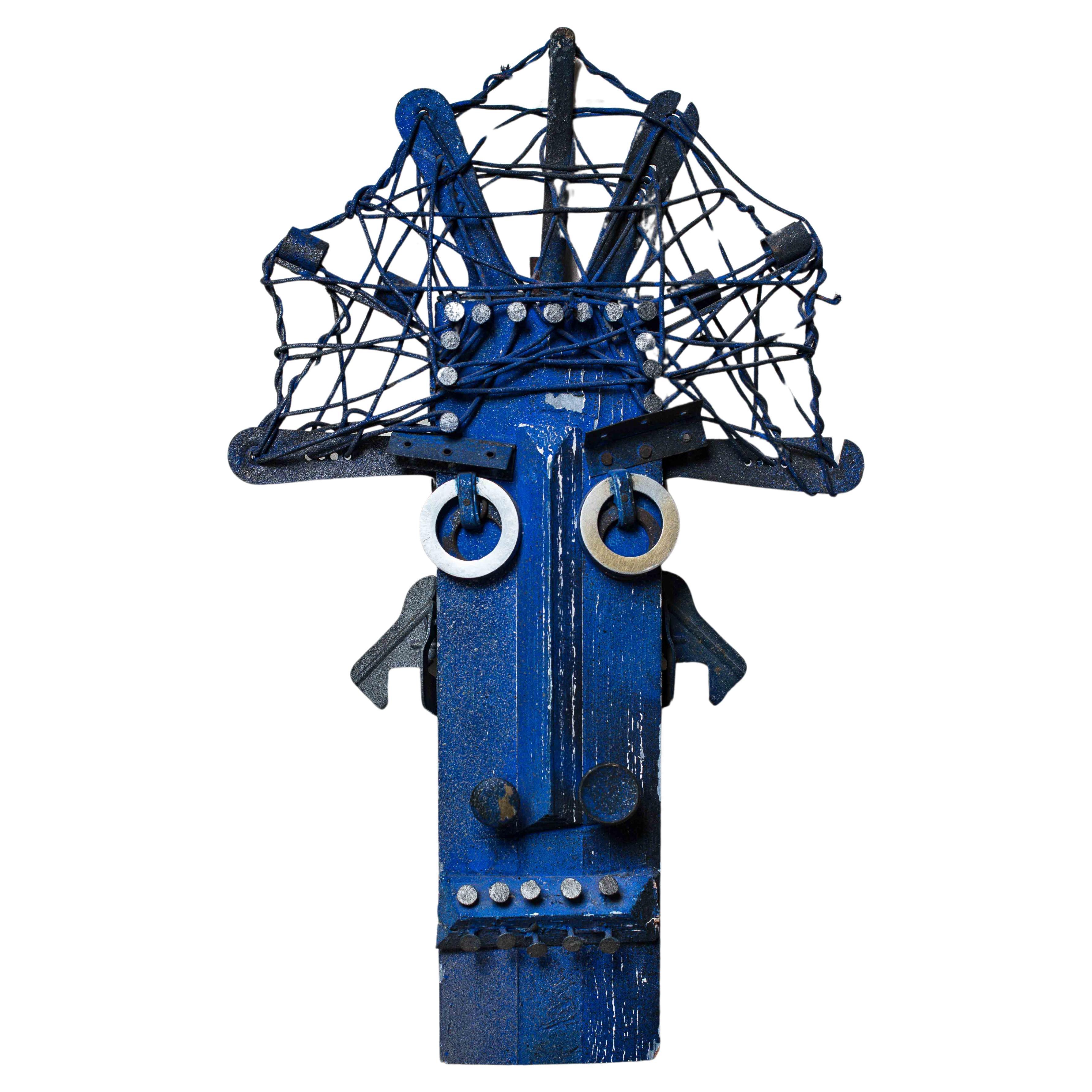 Wall-Hanging Sculpture Decorative Mask Art Brut Style For Sale