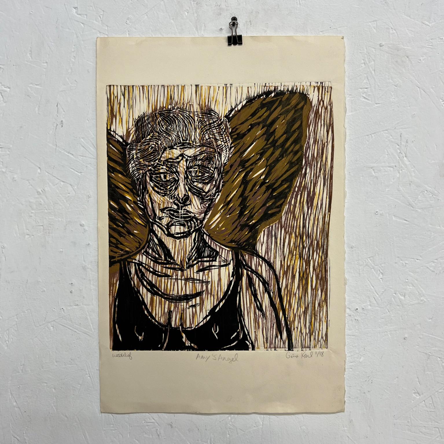 Artist Gina Kail Amy's Angel Wood Relief 11/98
Block printing on paper
paper 13.13 x 20 art 11.5 x 14
Preowned condition original vintage
See images provided.



