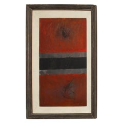 1960s Pintura Moderna Roja Obra de Arte de Vicente Rojo Abstracto Óleo sobre Lienzo firmado