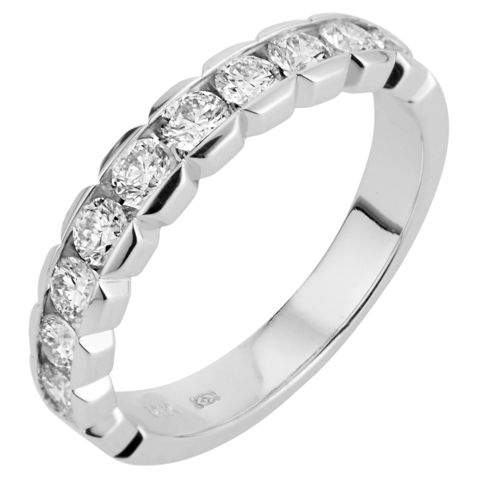 Art Carved 1.11 Carat Diamond Platinum Wedding Band Ring For Sale