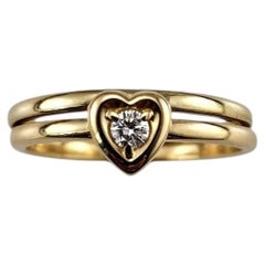 Art Carved 18K Yellow Gold Double Band Diamond Heart Ring Size 7.75 #25404