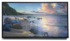 Mattina sulla baia di Grand Traverse - Spiaggia rocciosa e cielo drammatico, olio originale