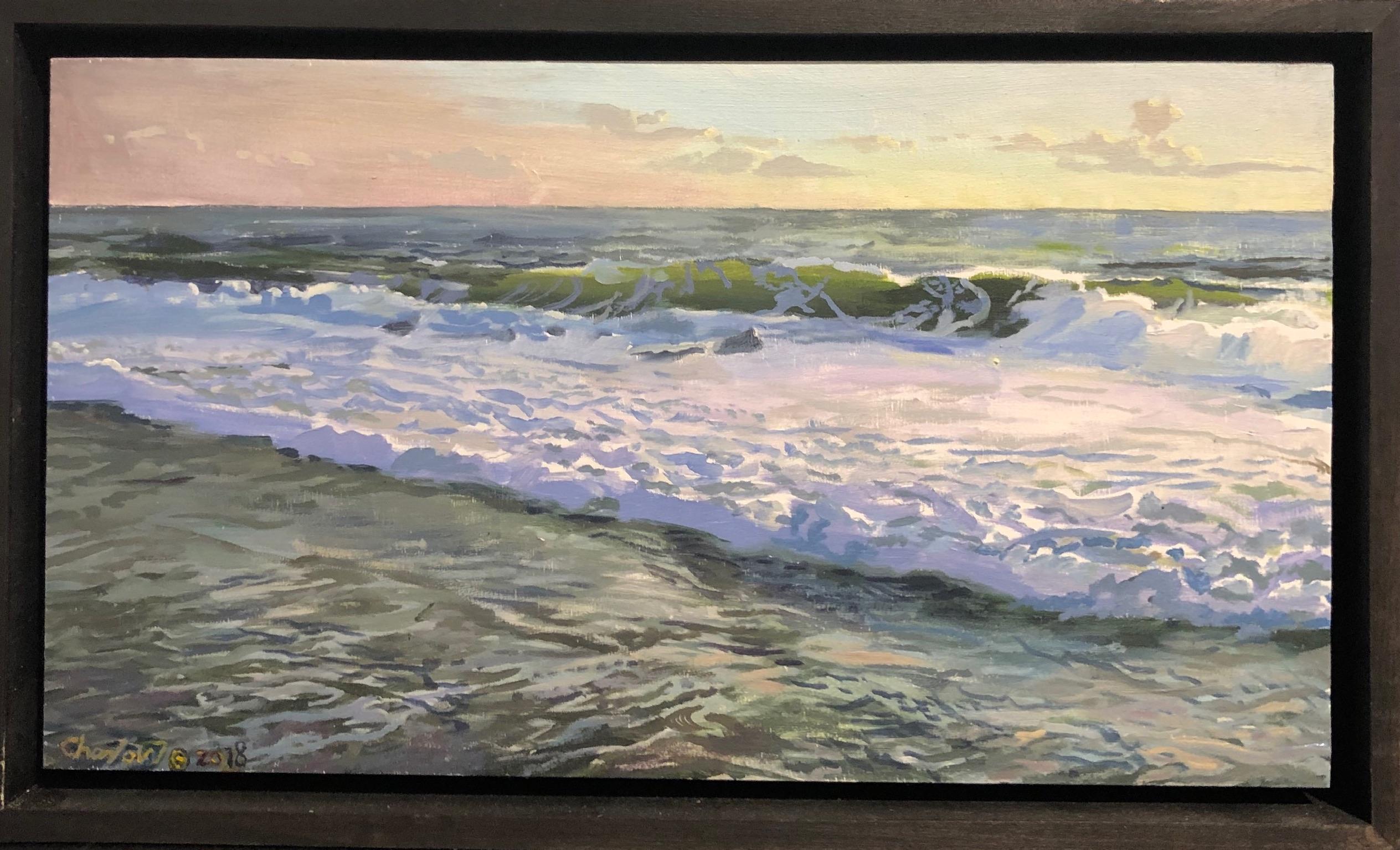 OBX III, Ocean Landscape from the Outer Banks, North Carolina, Oil on Panel - Painting by Art Chartow
