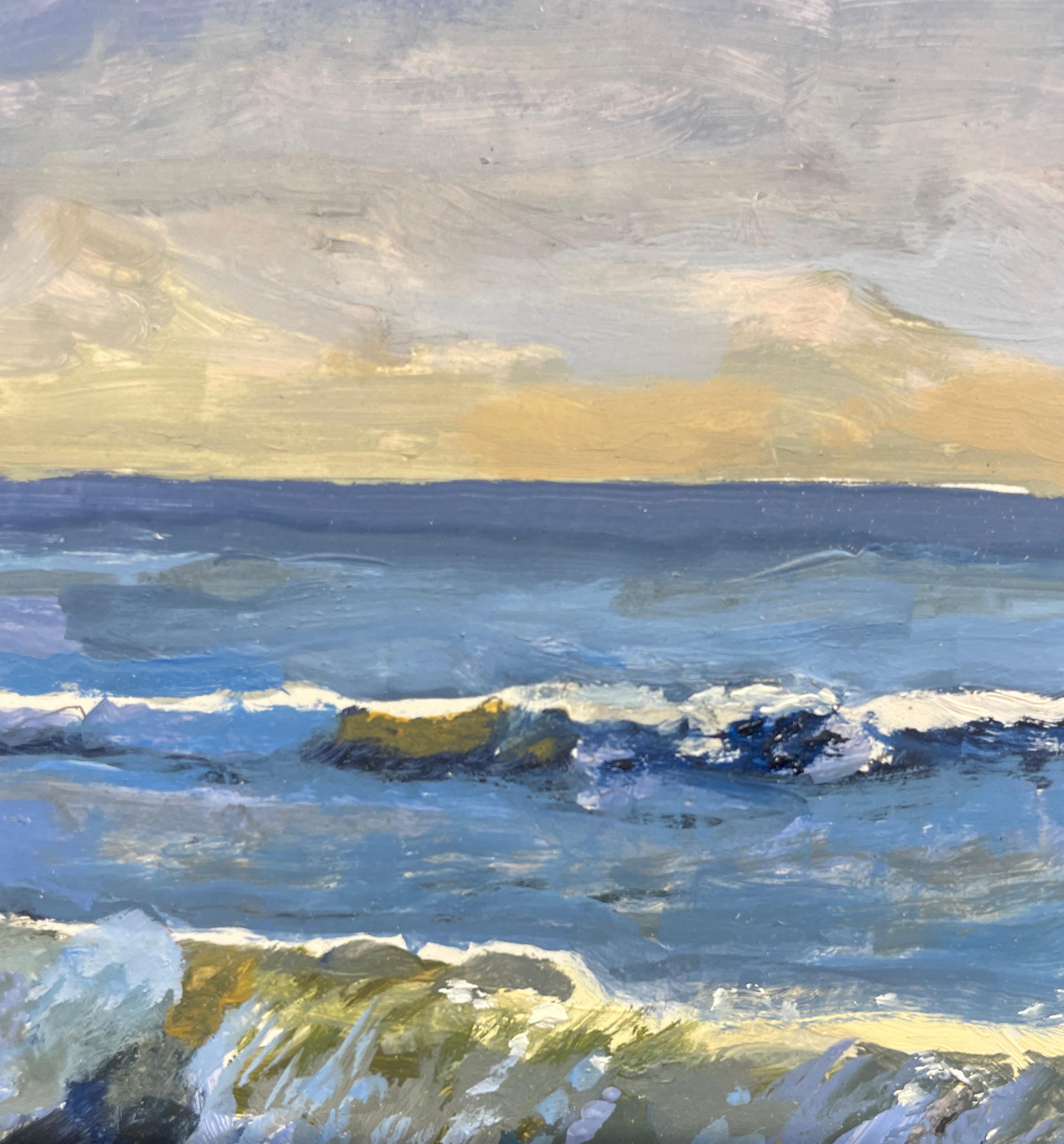 Sanibel Surf - Ocean Landscape, Sanibel Island, Florida, Oil on Panel, Framed - Painting by Art Chartow
