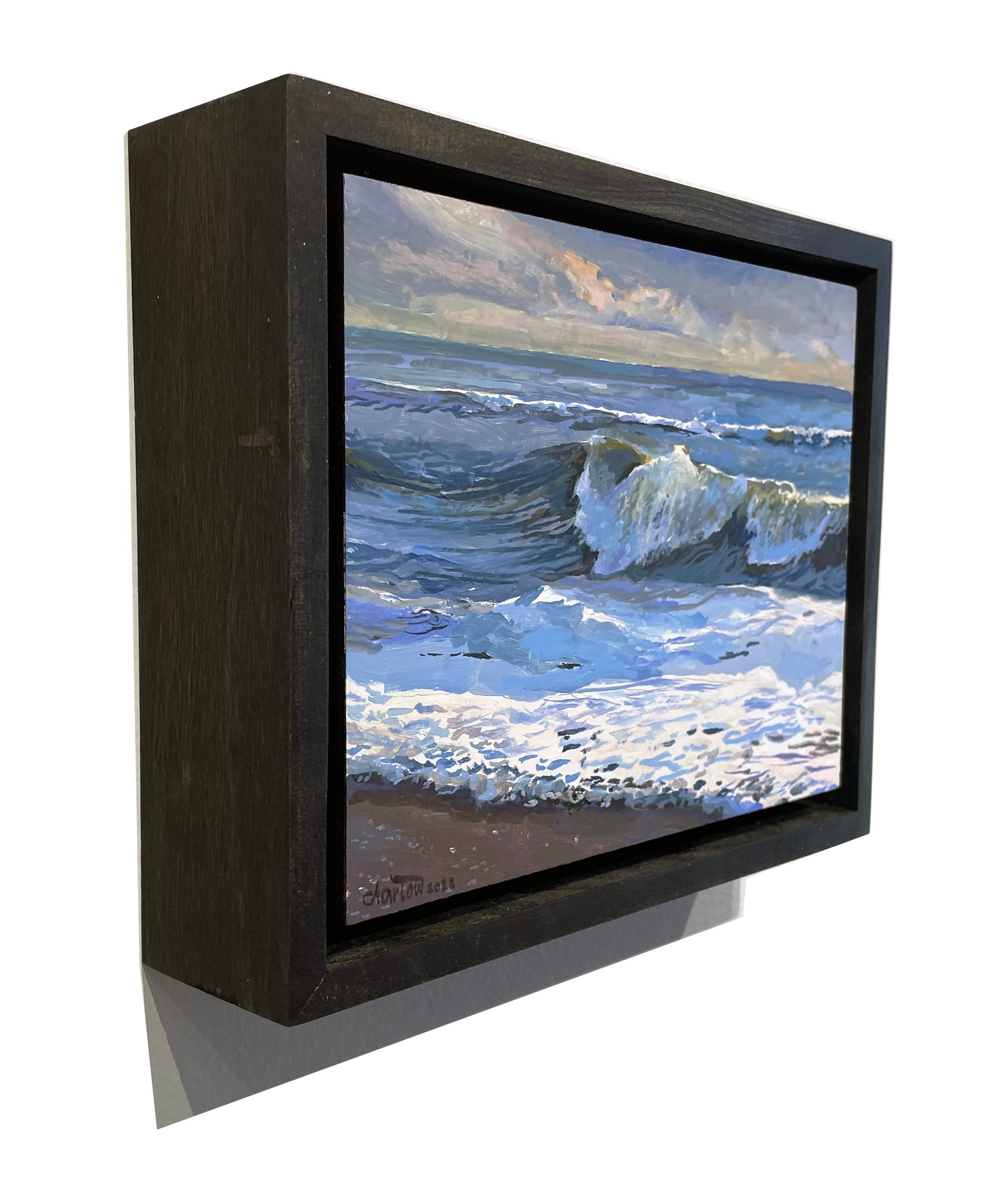 Sanibel Surf - Ocean Landscape, Sanibel Island, Florida, Oil on Panel, Framed - Gray Landscape Painting by Art Chartow
