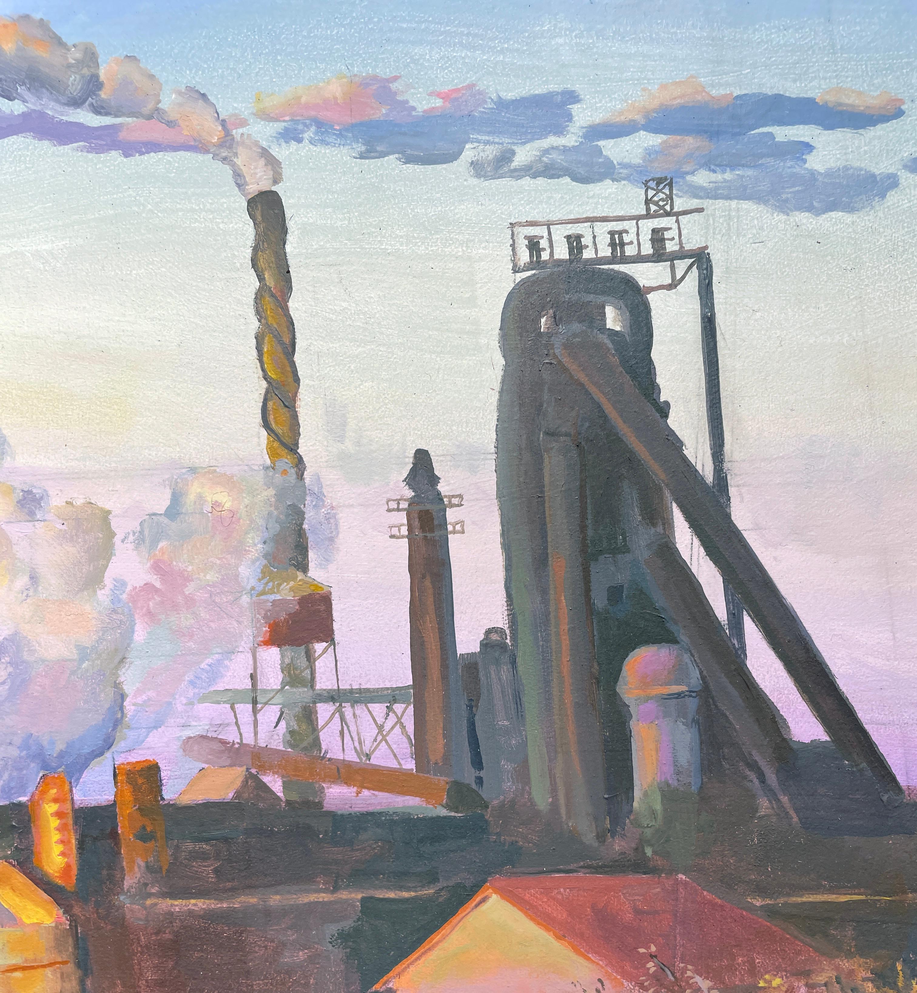  Steel Mills of Gary - Urban Industrial Landscape, Factories with Dramatic Sky - Contemporary Painting by Art Chartow