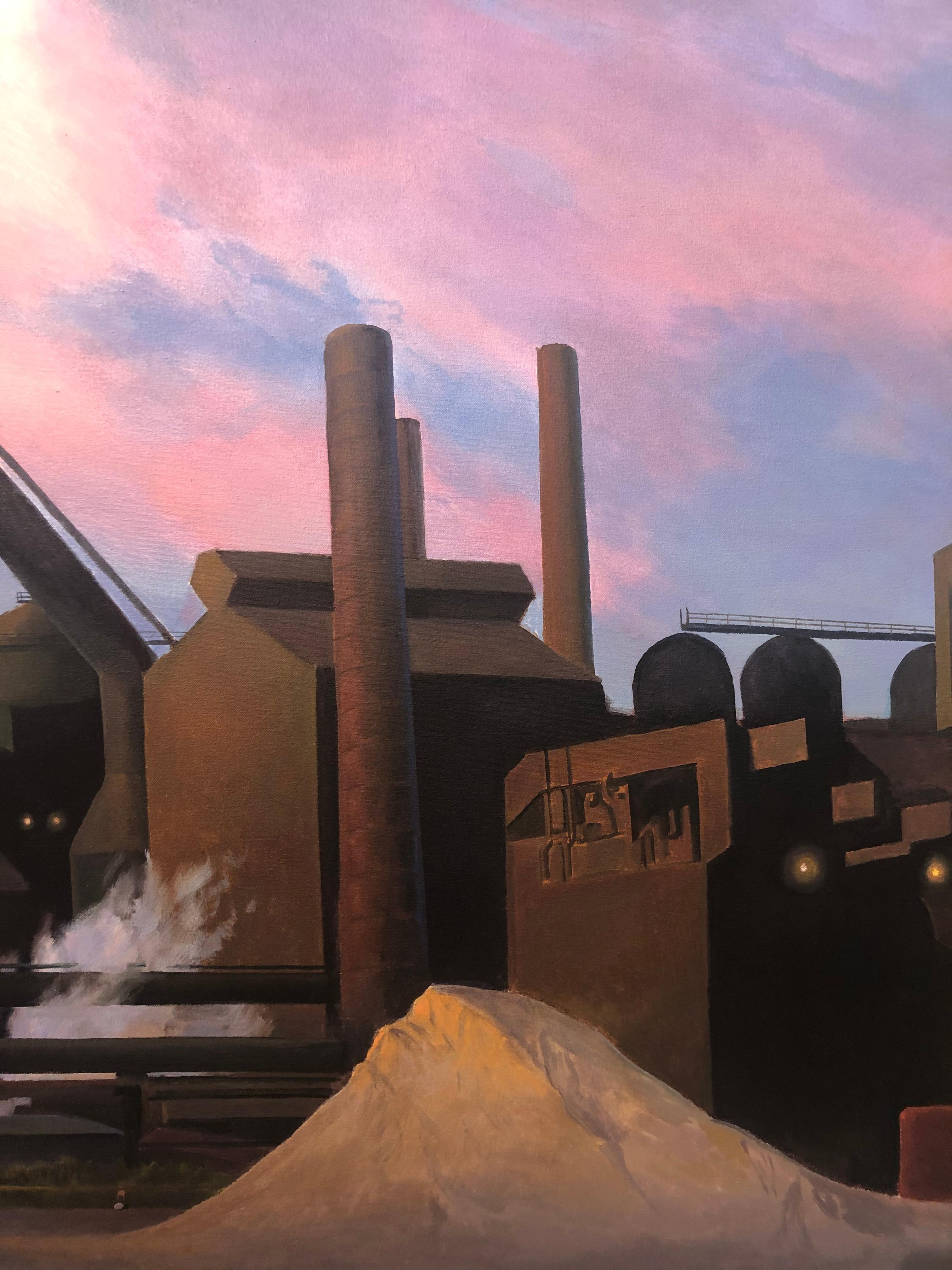 Twilight in the Wilderness, Urban Industrial Landscape, Contemporary Realism - Painting by Art Chartow