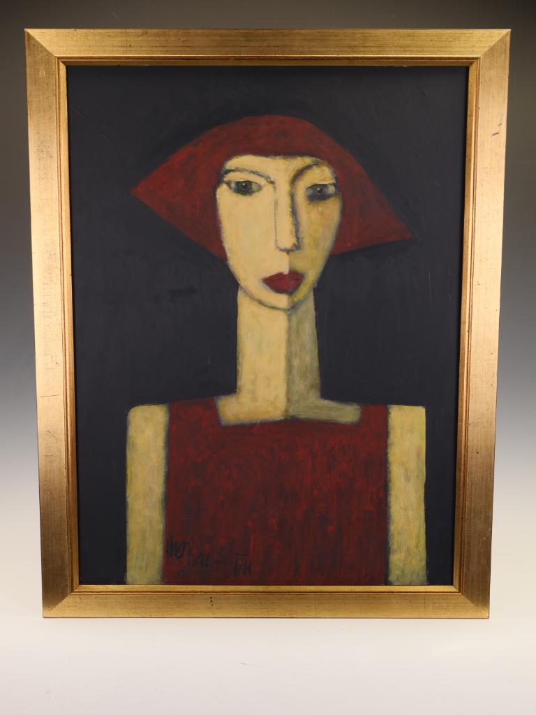 Chloe — Signed Modernist Portrait from the Artist’s ‘Longhead’ Series
By Harry Charles Tim (Framed & Signed)
A powerful and dramatically contrasting example of Harry Charles Tim’s highly successful ‘Longhead’ series. 