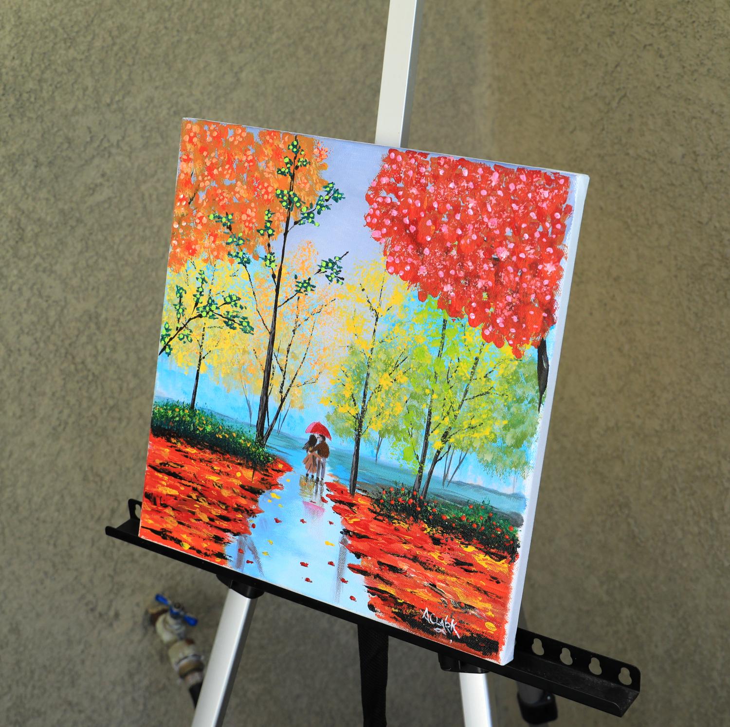 Autumn Stroll, Original Painting - Brown Landscape Painting by Art Clark