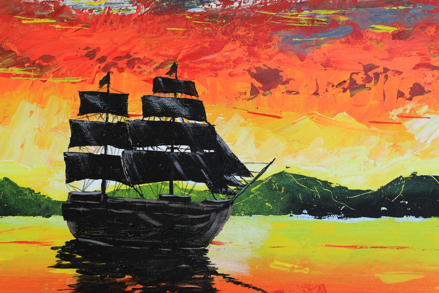 Das letzte große Segel, Originalgemälde (Braun), Landscape Painting, von Art Clark