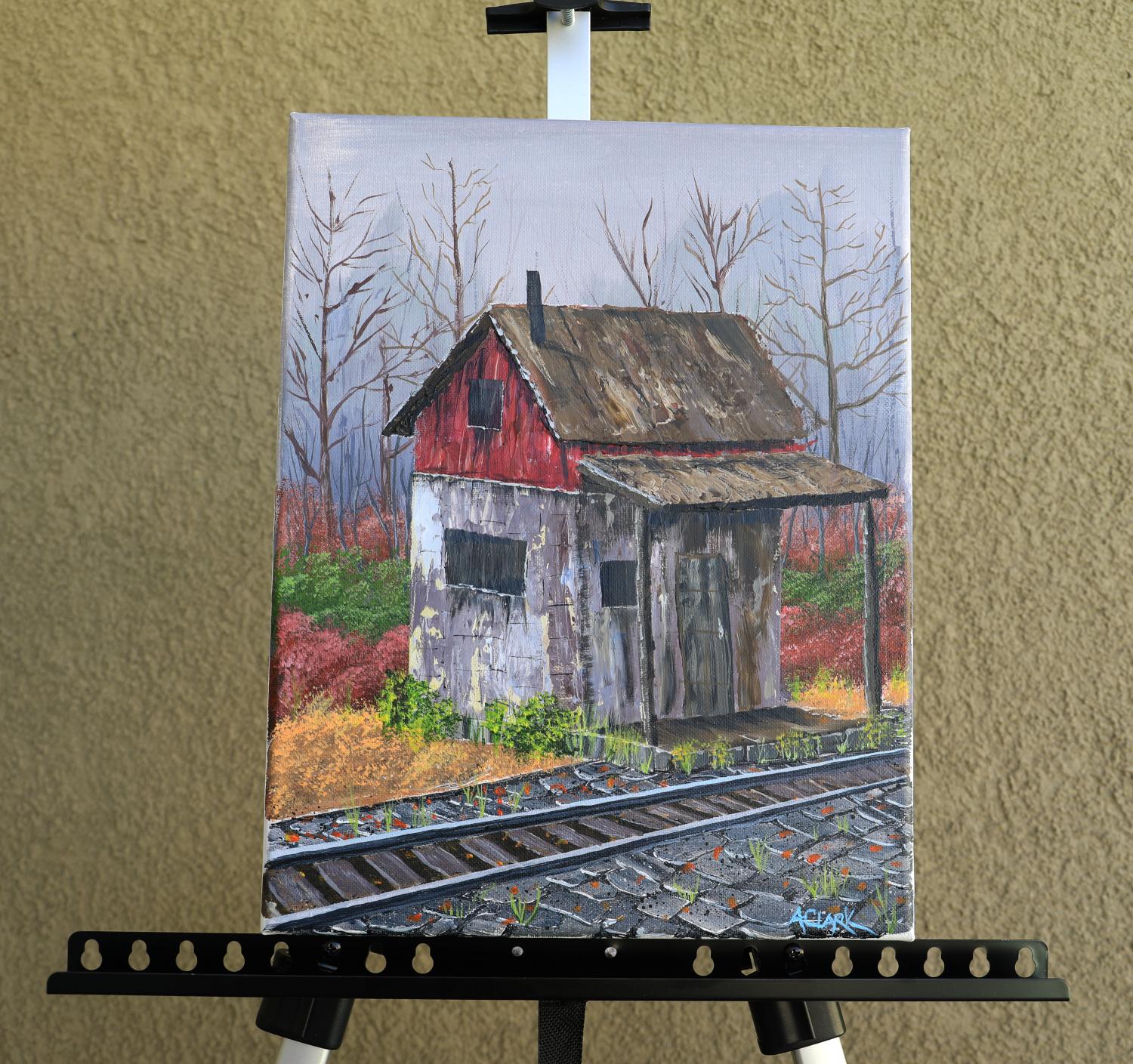 La stazione ferroviaria, dipinto originale in vendita 1