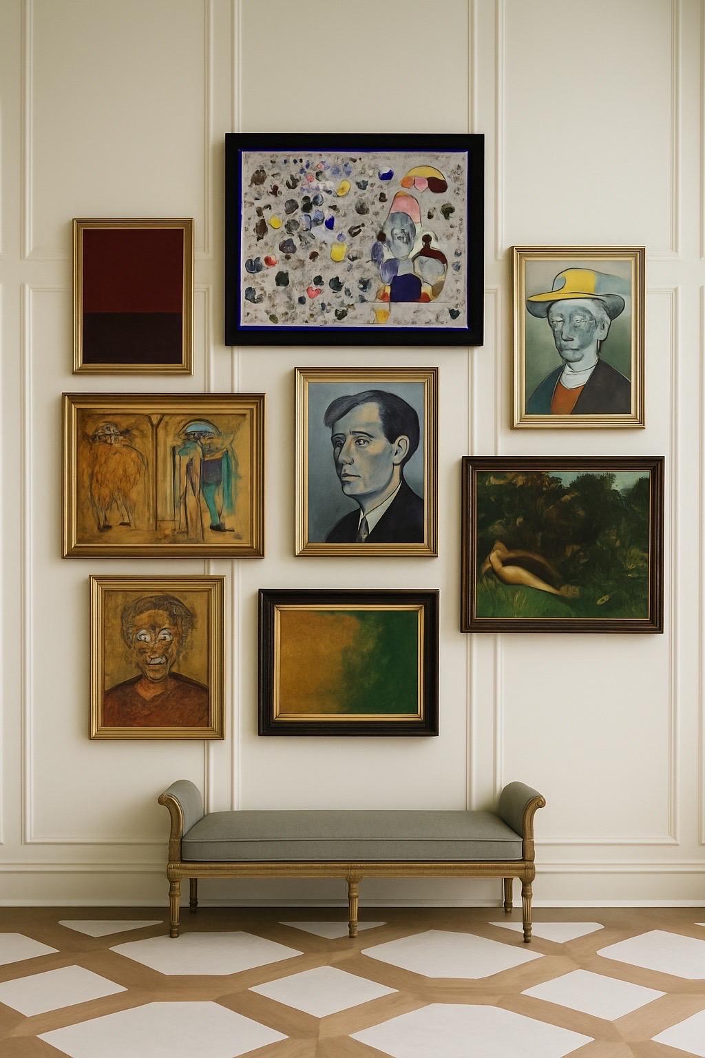 Legno Collection'S 6 Pezzi Galleria d'Arte Curata Parete Incorniciata Opere d'Arte Firmate in vendita