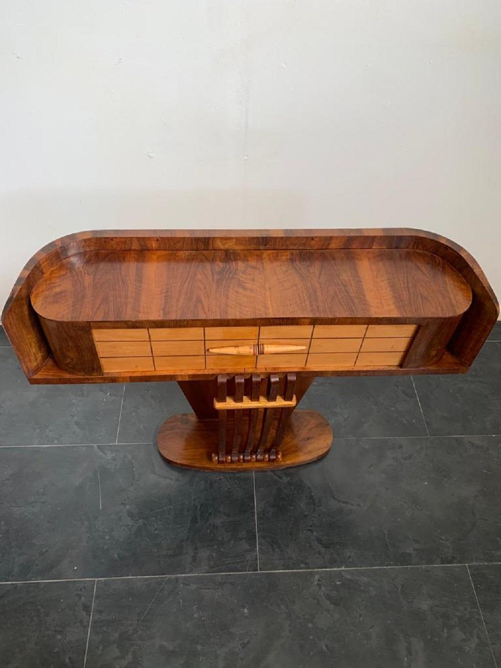Art Deco Art Coscole Table in Walnut with Rosewood Threads, 1930s For Sale
