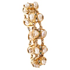 ART & CRAFT 1900 Natürliches Perlenarmband aus 14 Karat Gold mit Diamanten und Demantoid
