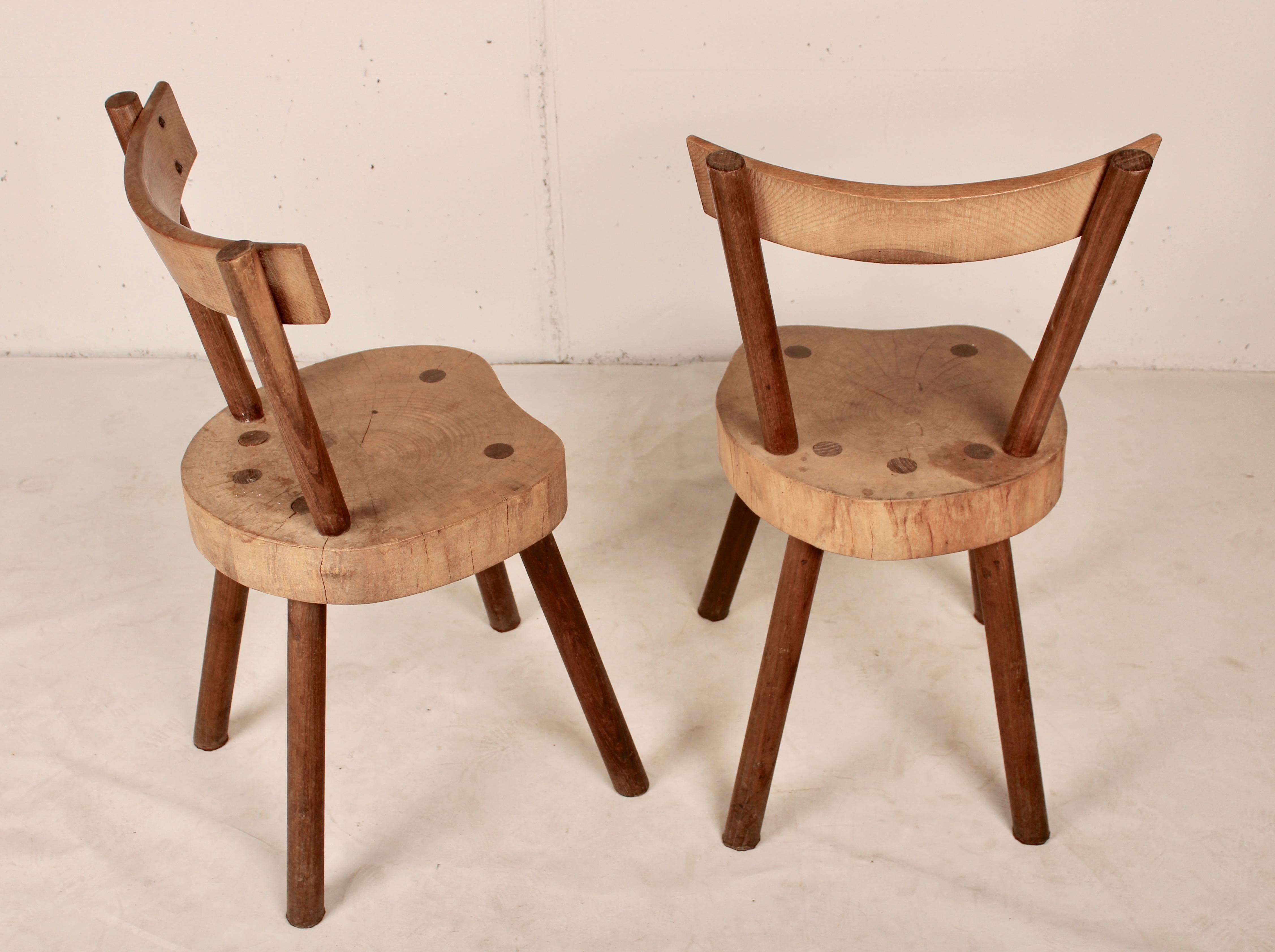Chairs in massif wood made by anonymous carpenter from the French countryside Aveyron, 1960.