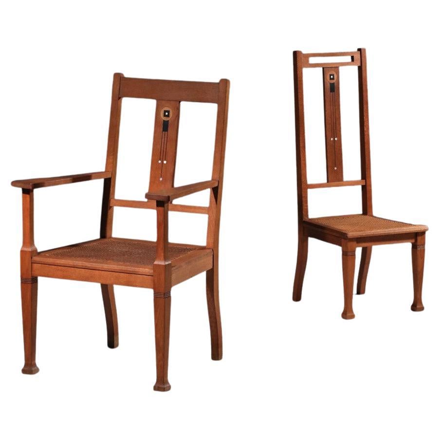 Art 
Craft Oak Armchair and Chair For Sale