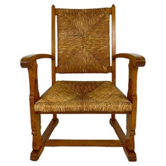 Art & Crafts / Gothic Revival Armchair in Oak and Straw, circa 1900