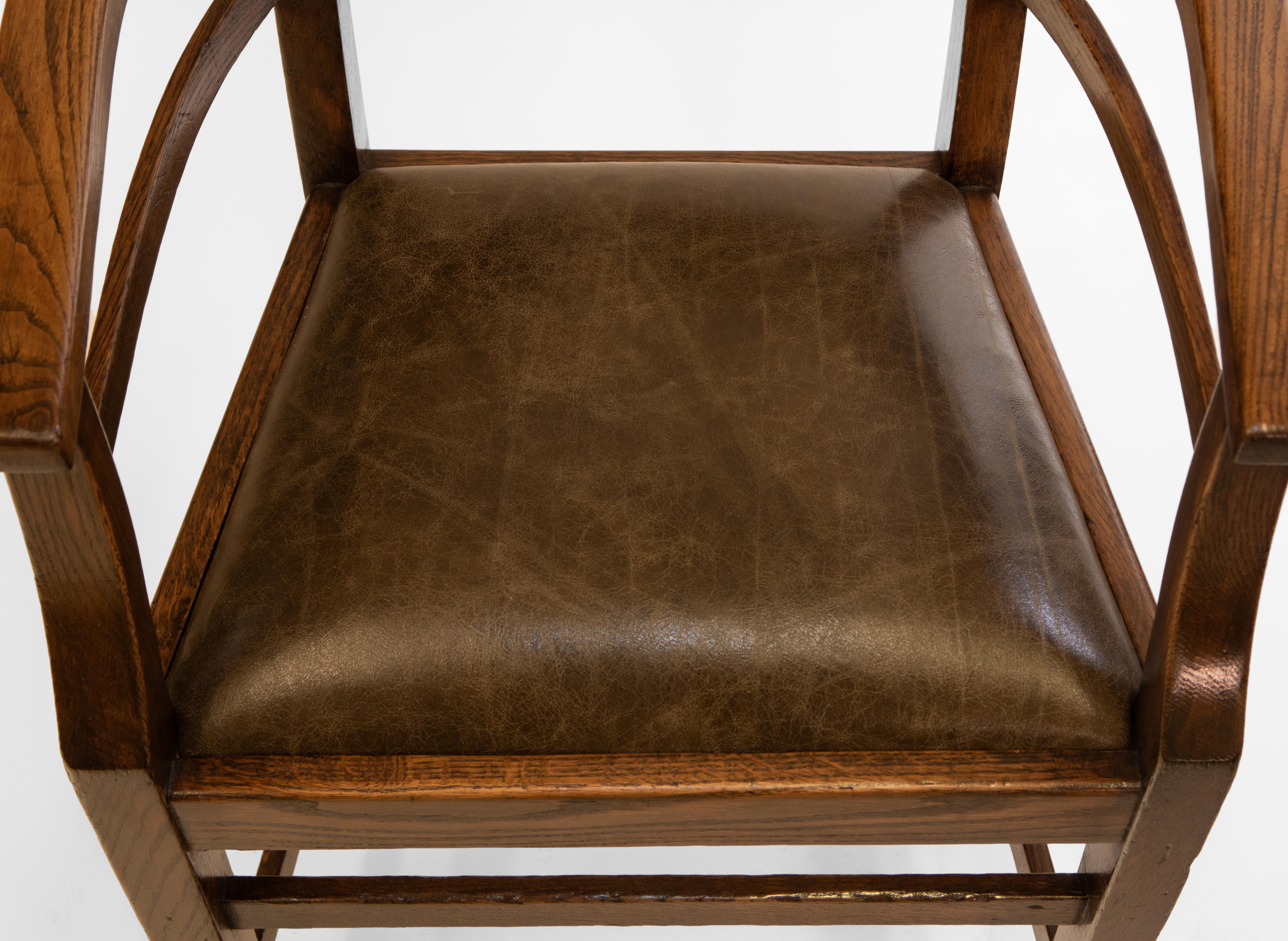 Art & Crafts Oak and Leather Office Chair In The Richard Riemerschmid Manner 2 In Good Condition For Sale In Norwich, GB