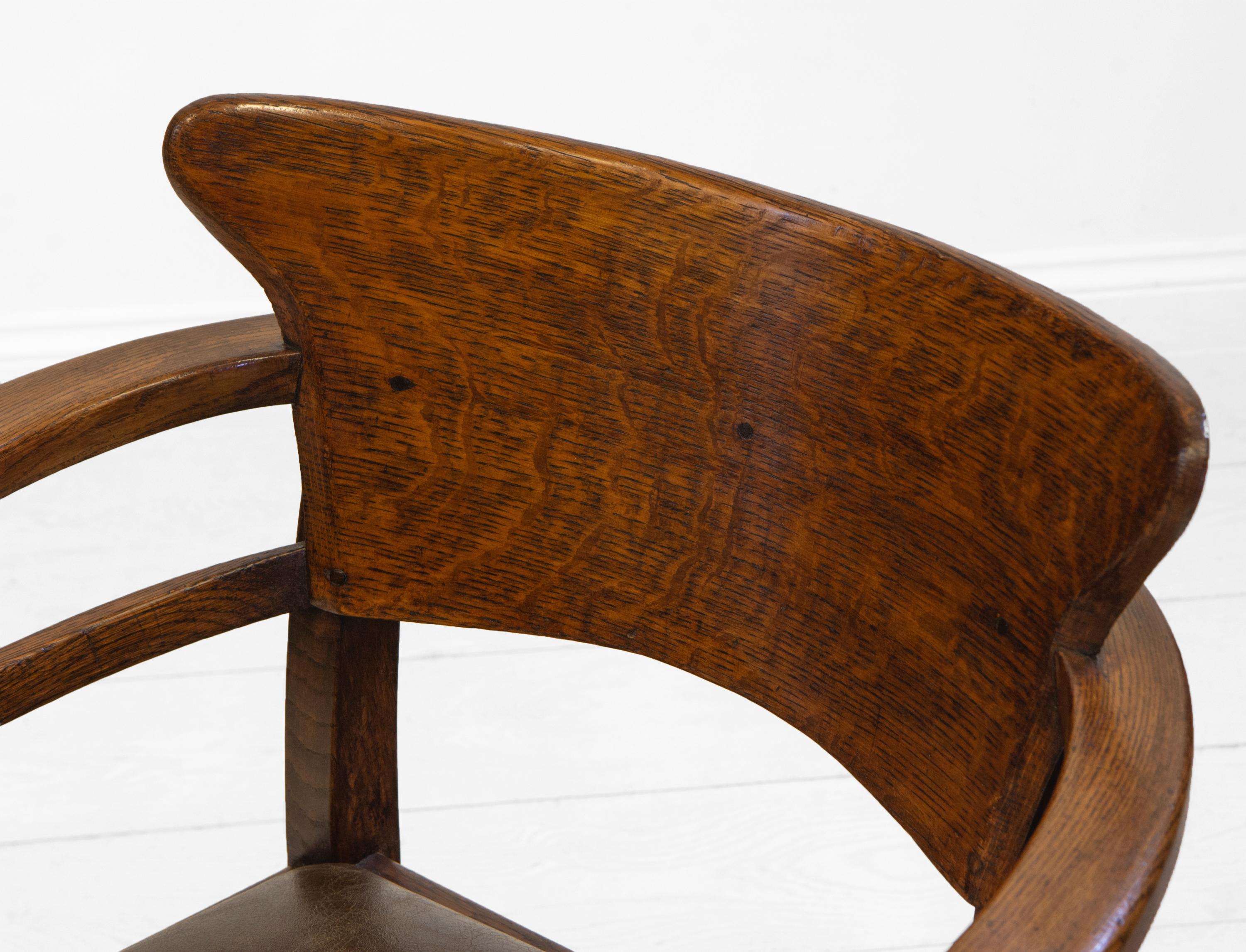 Art & Crafts Oak and Leather Desk Chair In The Richard Riemerschmid Manner 6