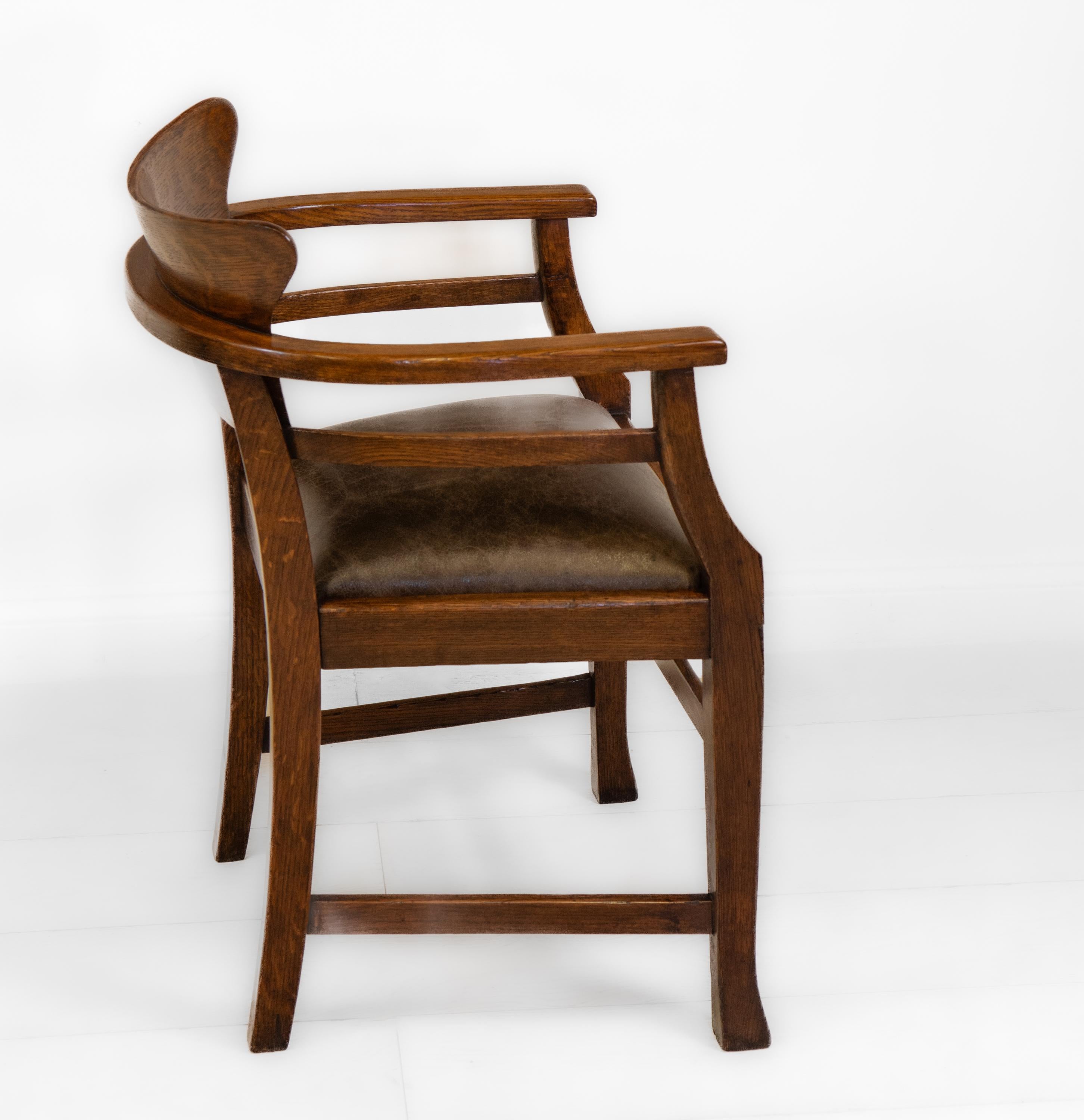 Arts and Crafts Art & Crafts Oak and Leather Desk Chair In The Richard Riemerschmid Manner