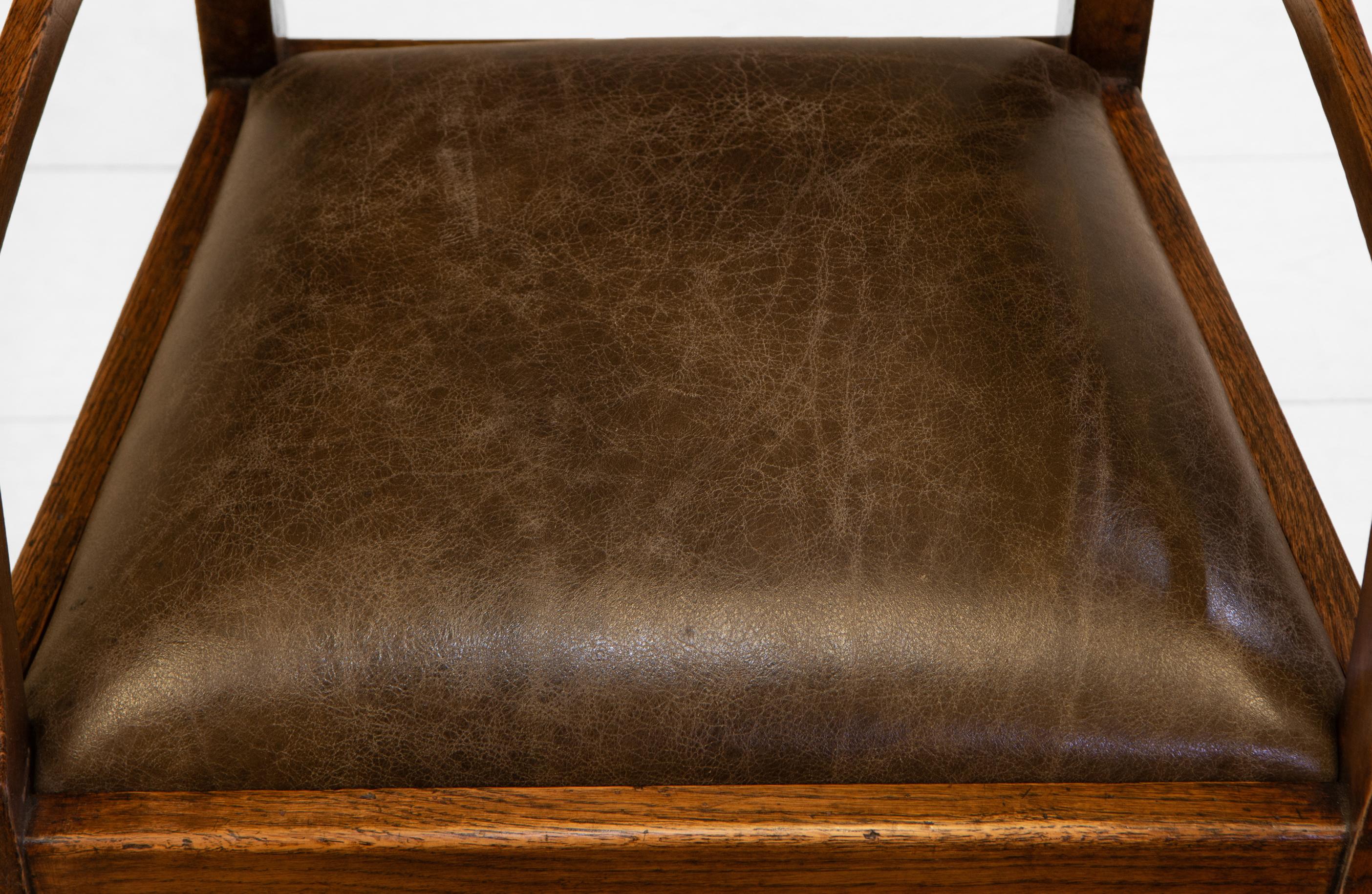 20th Century Art & Crafts Oak and Leather Desk Chair In The Richard Riemerschmid Manner