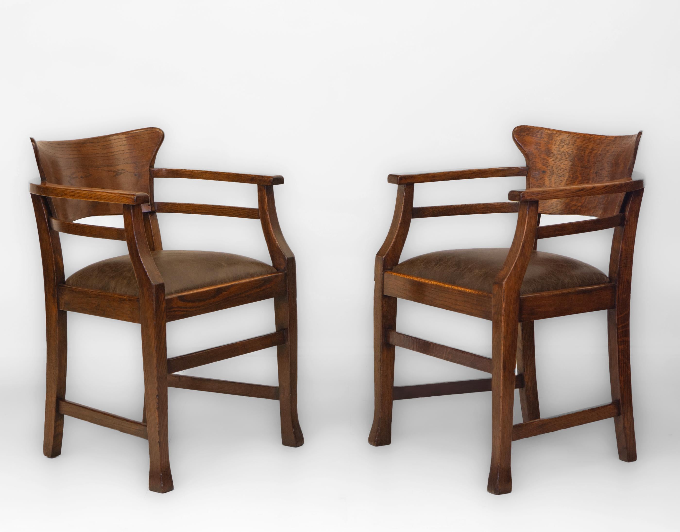 Art & Crafts Oak and Leather Desk Chair In The Richard Riemerschmid Manner 2