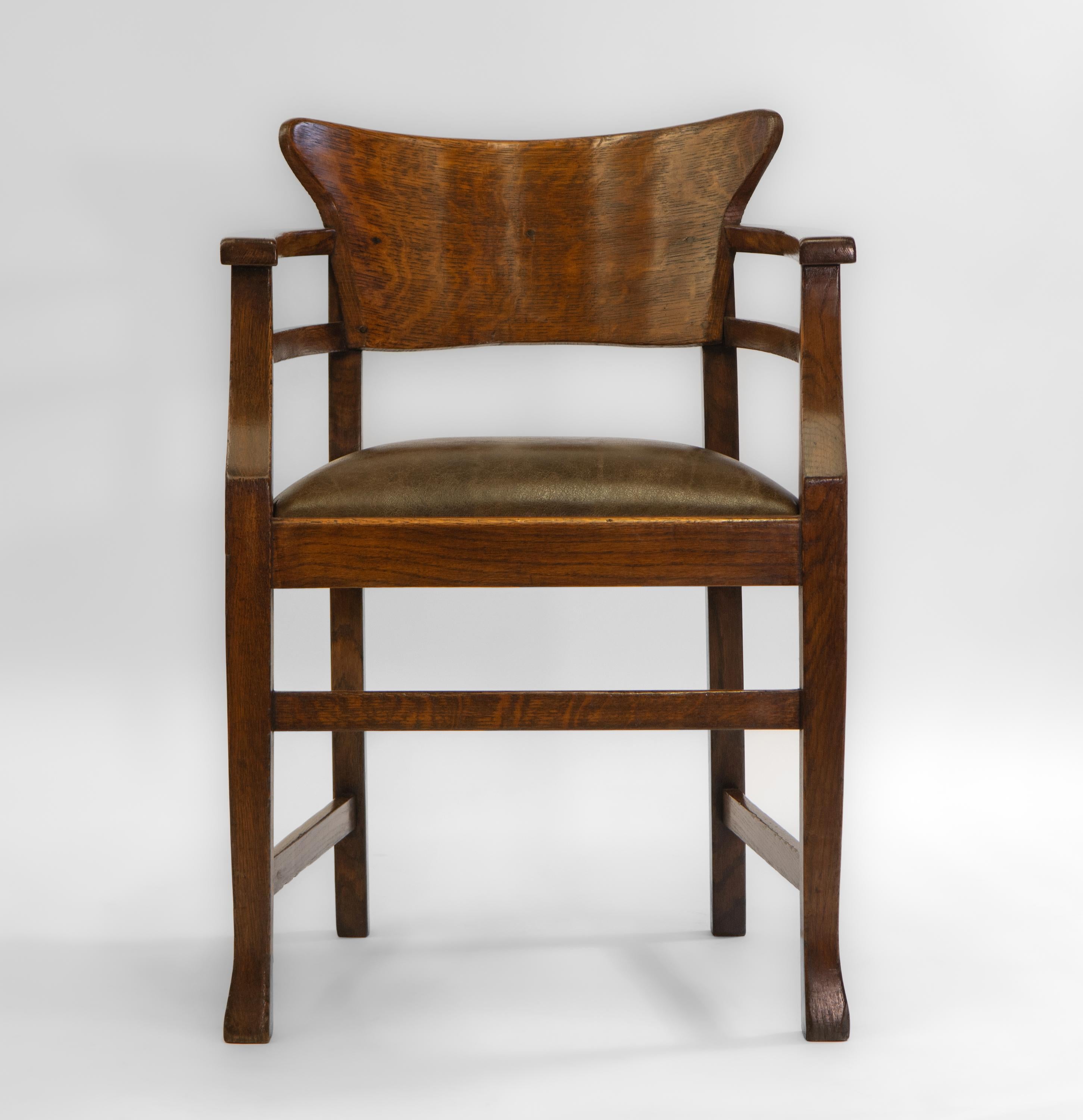 Art & Crafts Oak and Leather Desk Chair In The Richard Riemerschmid Manner 3
