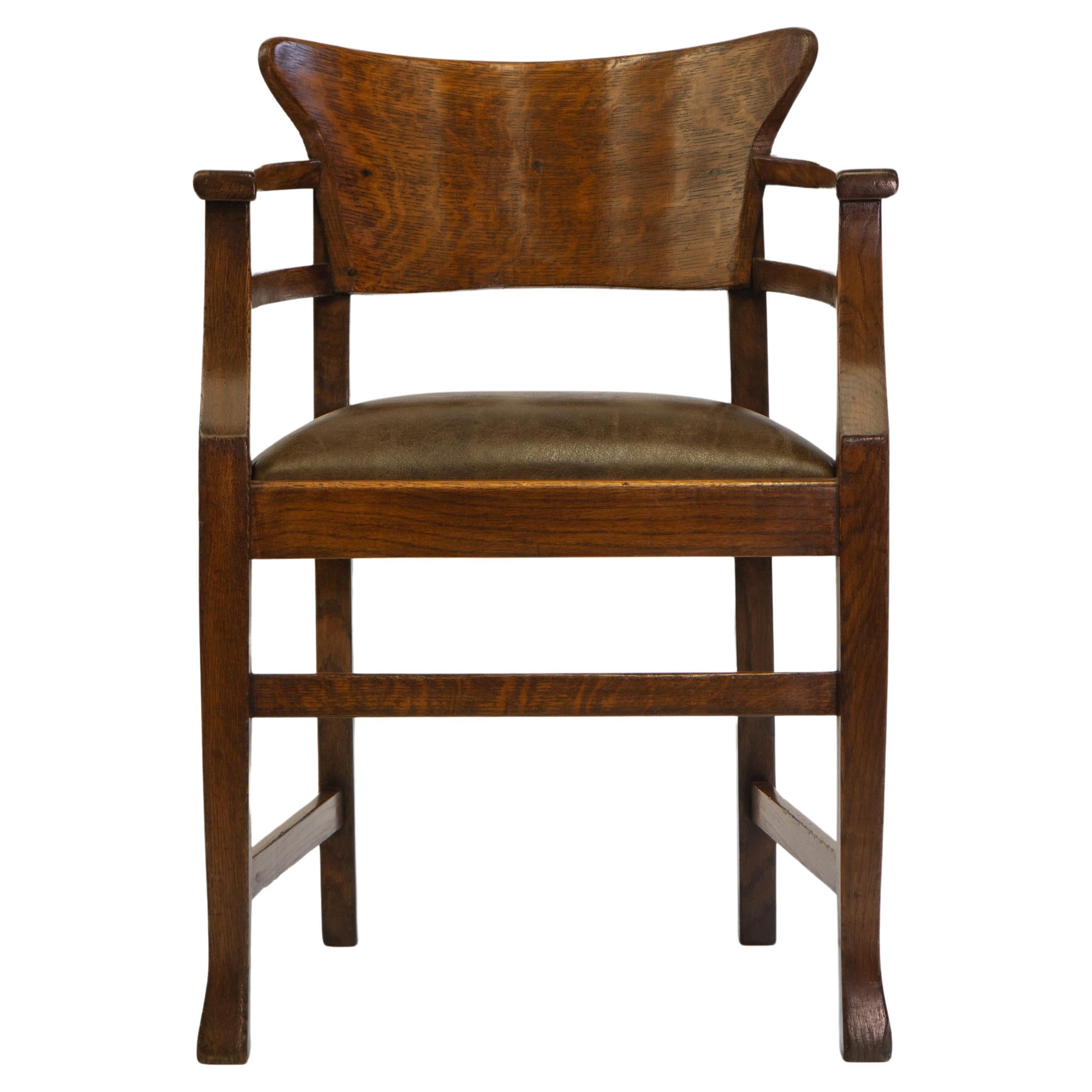 Art & Crafts Oak and Leather Desk Chair In The Richard Riemerschmid Manner