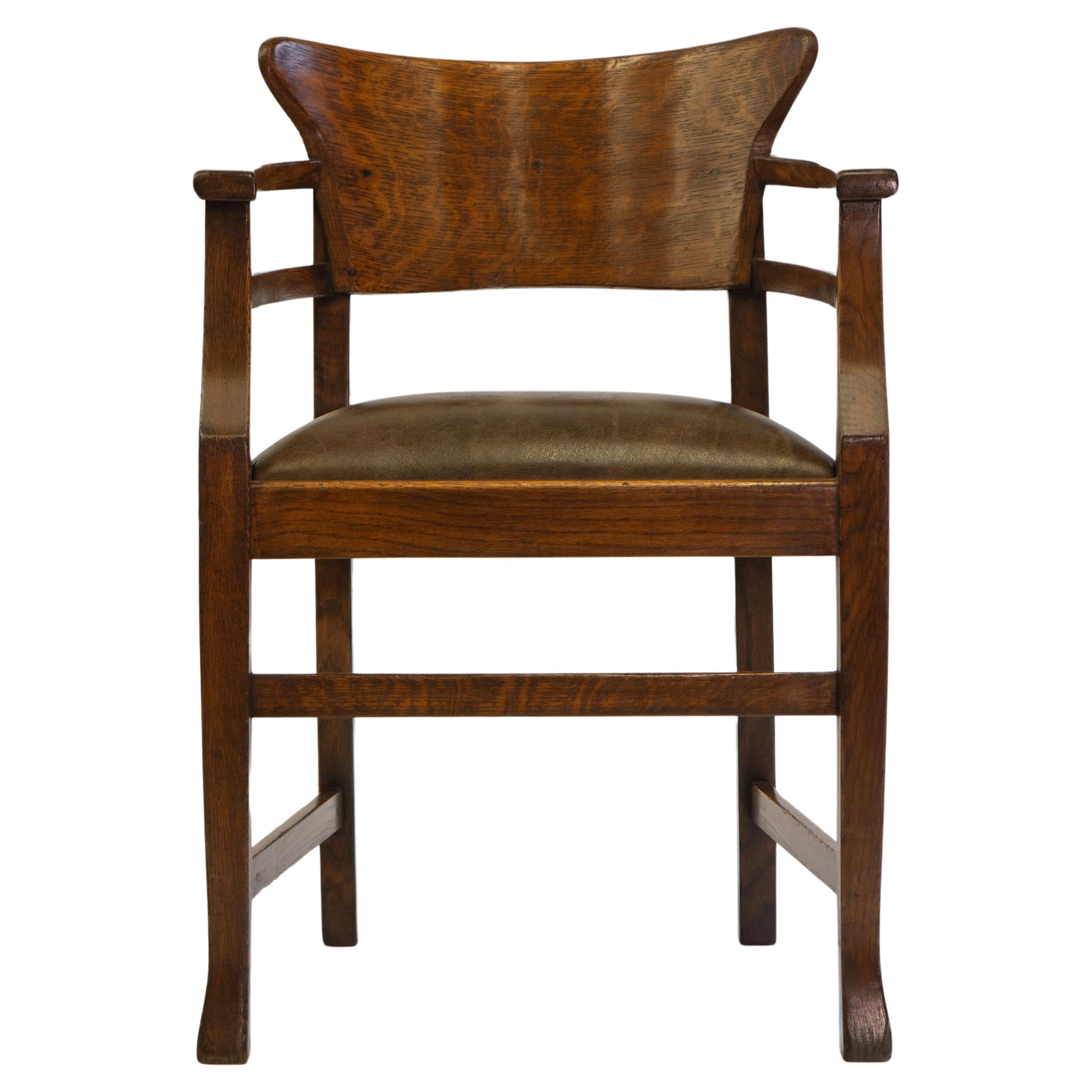 Art 
Crafts Oak and Leather Desk Chair In The Richard Riemerschmid Manner