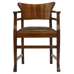 Antique Art & Crafts Oak and Leather Desk Chair In The Richard Riemerschmid Manner