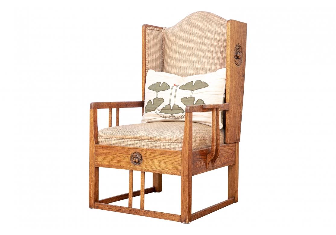 Fabric Art & Crafts Oak Lounge Chair Attributed To Heal And Son C.1900 For Sale