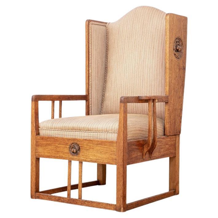 Chaise longue en chêne Art & Crafts attribuée à Heal And Son vers 1900