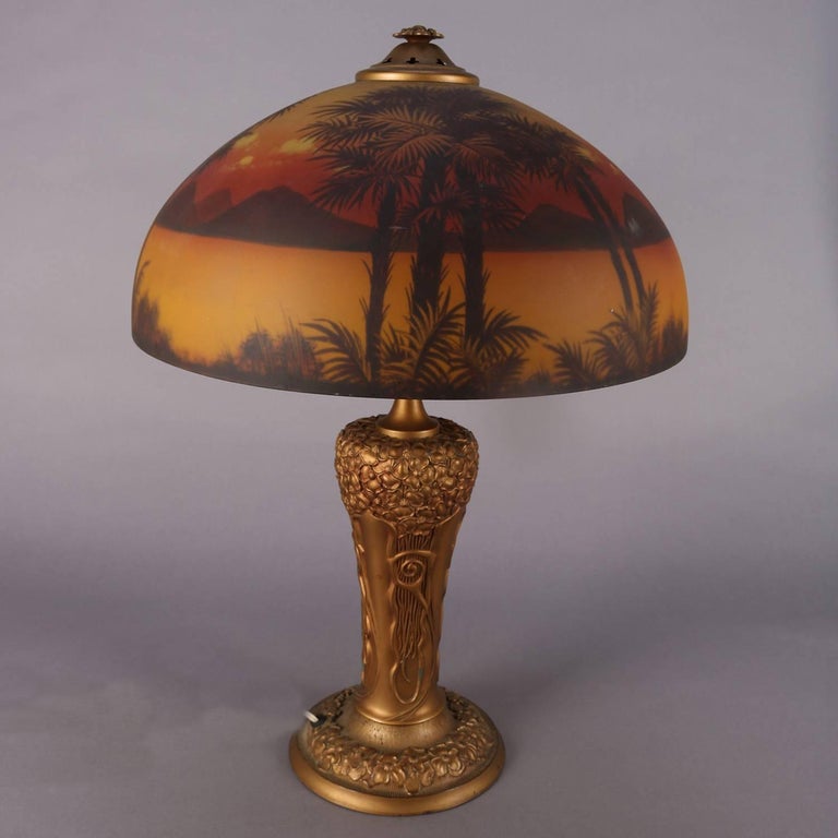 Art and Crafts Pittsburgh Reverse Painted Phoenix Table Lamp, circa