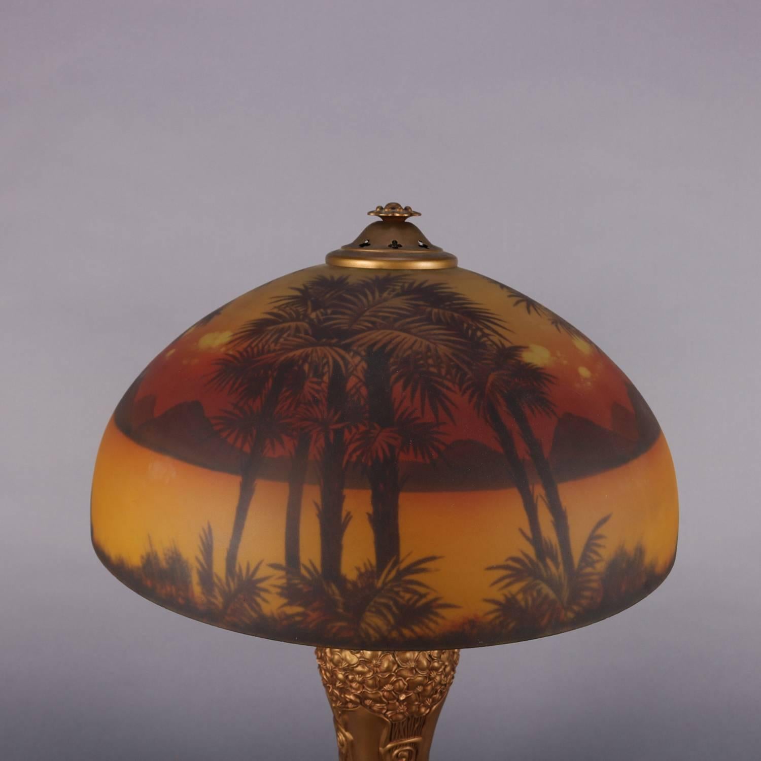Arts and Crafts Art & Crafts Pittsburgh Reverse Painted Phoenix Table Lamp, circa 1910