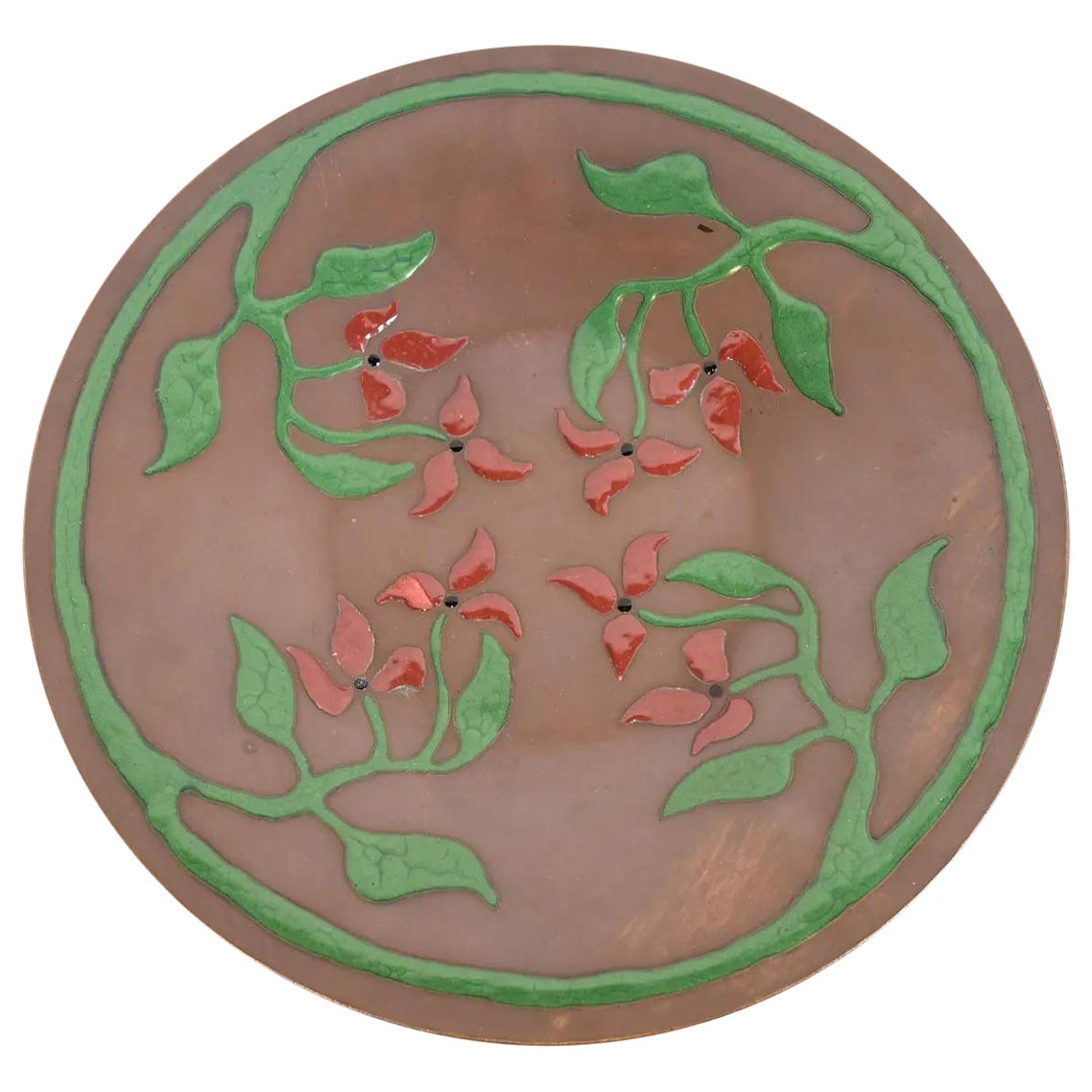 Art Crafts Shop Antique Hammered Copper and Enamel Plate, Circa 1905