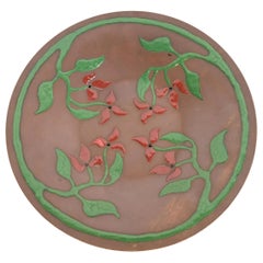 Art Crafts Shop Antique Hammered Copper and Enamel Plate, Circa 1905