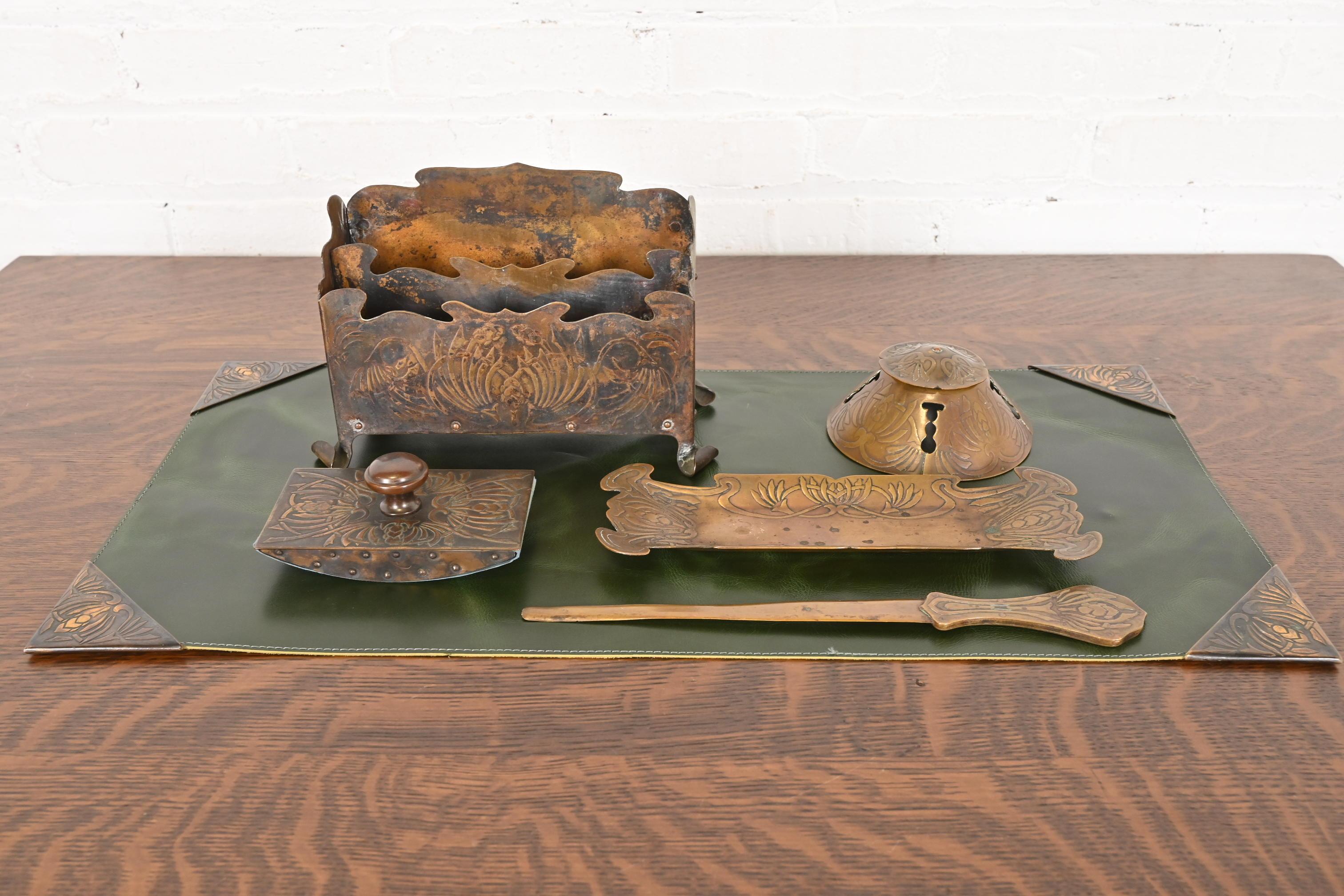Arts and Crafts Art Crafts Shop Hammered Copper Six-Piece Desk Set, Circa 1905 For Sale
