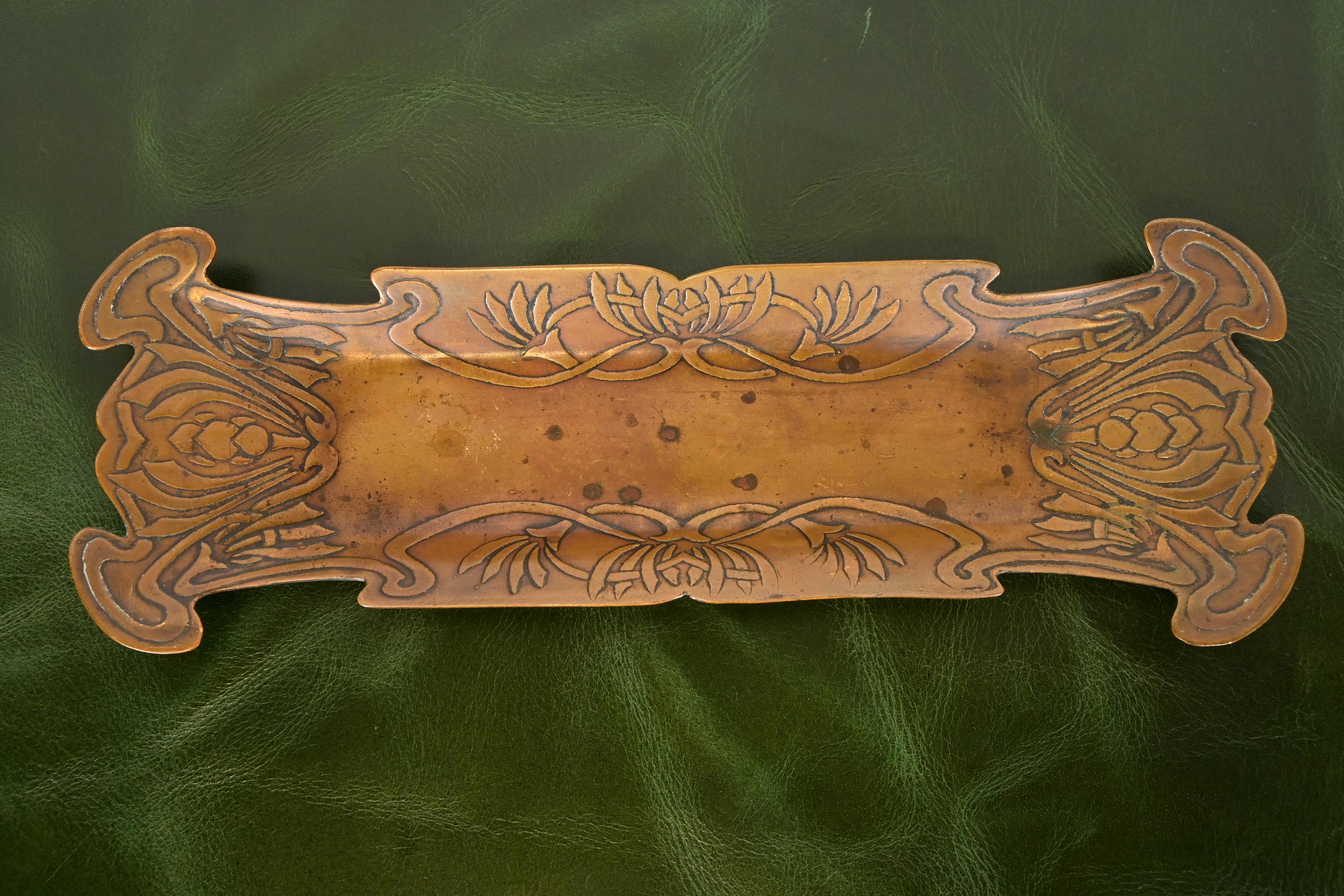 20th Century Art Crafts Shop Hammered Copper Six-Piece Desk Set, Circa 1905 For Sale
