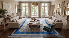 Art & Crafts Style Modern Hand-Knot Wool Area Rug in Vibrant Cobalt & Sage