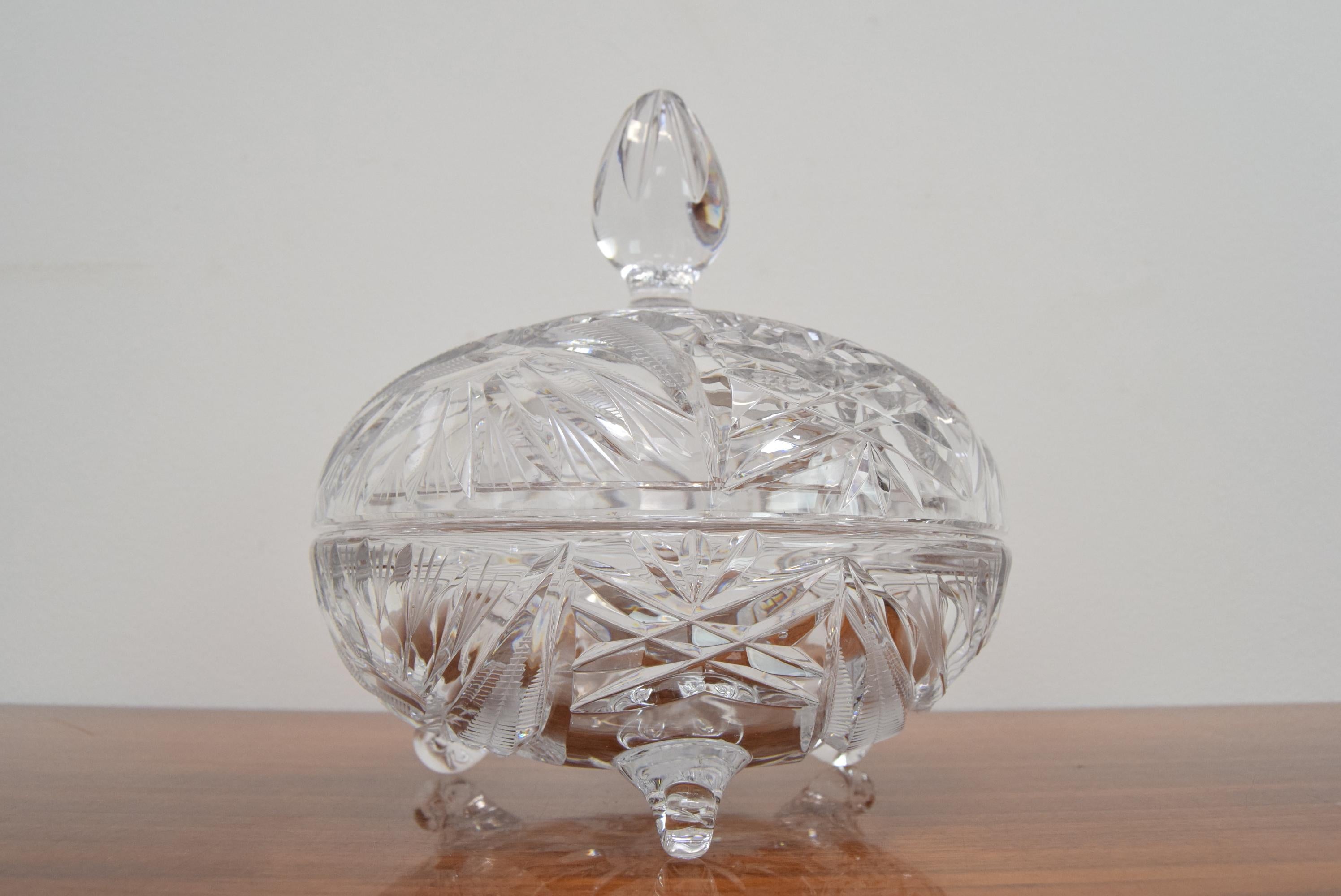 Art Cut Glass Jar, Bohemia Crystal, 1960s For Sale 4