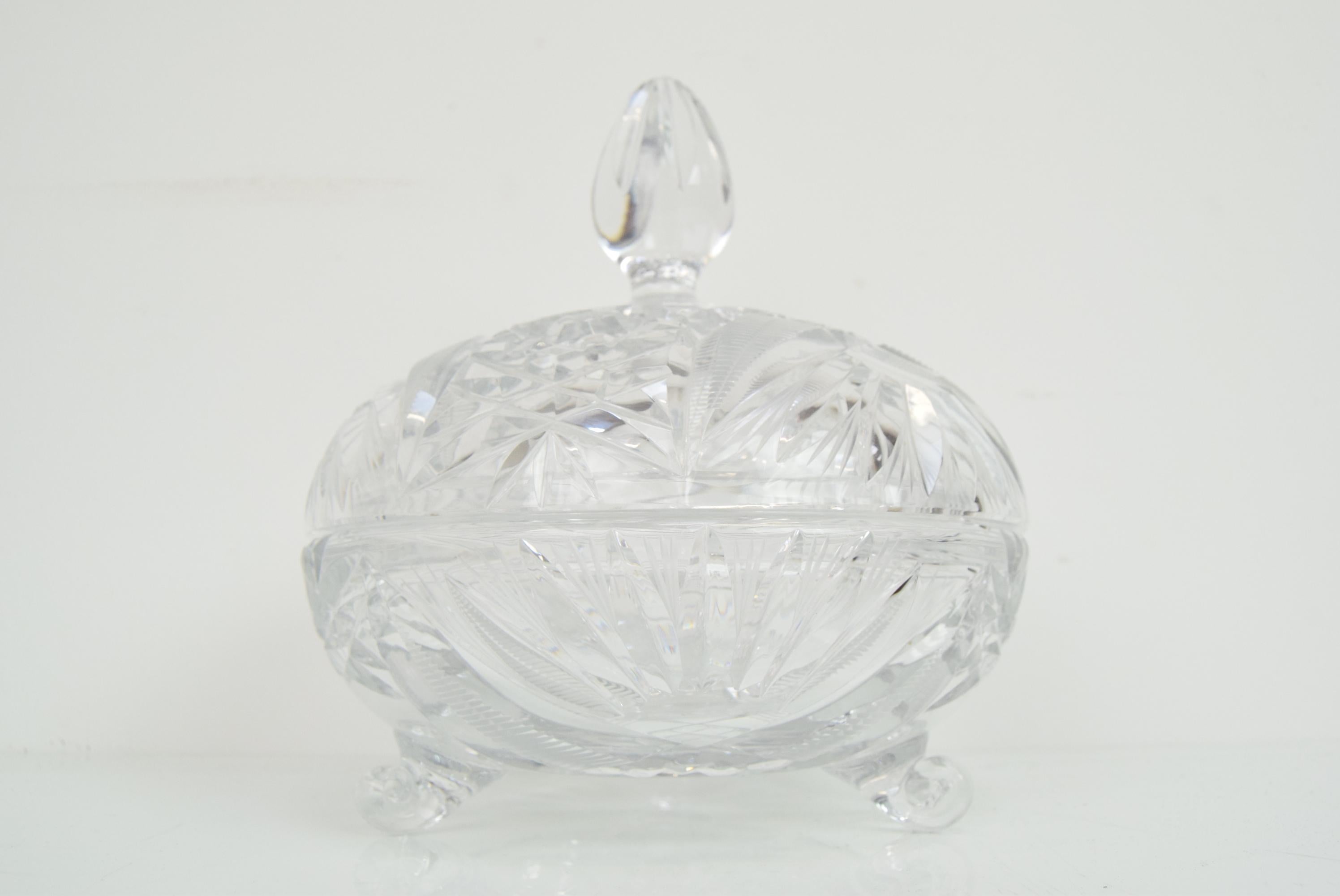 Art Cut Glass Jar, Bohemia Crystal, 1960s For Sale 11