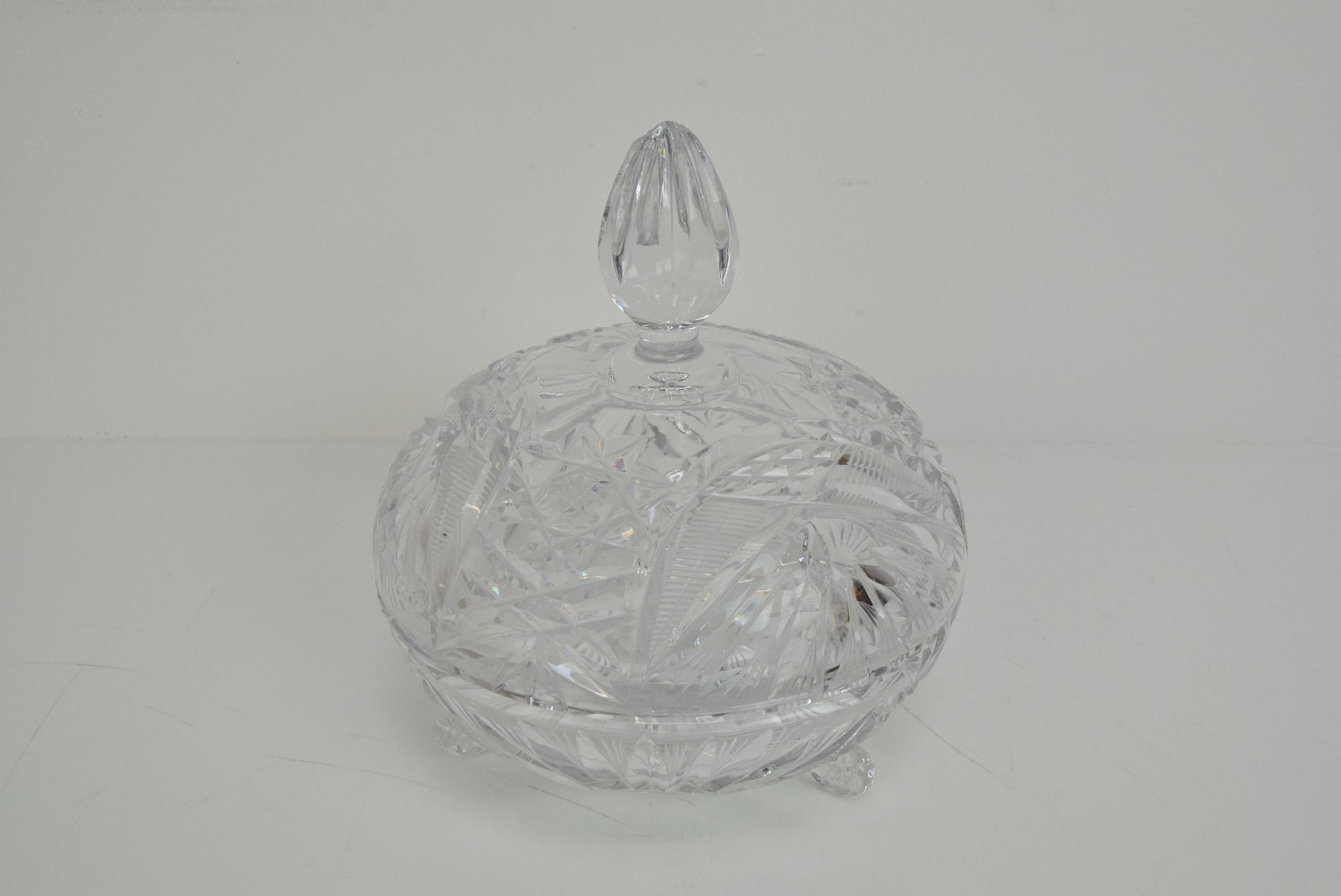 Art Cut Glass Jar, Bohemia Crystal, 1960s For Sale 12