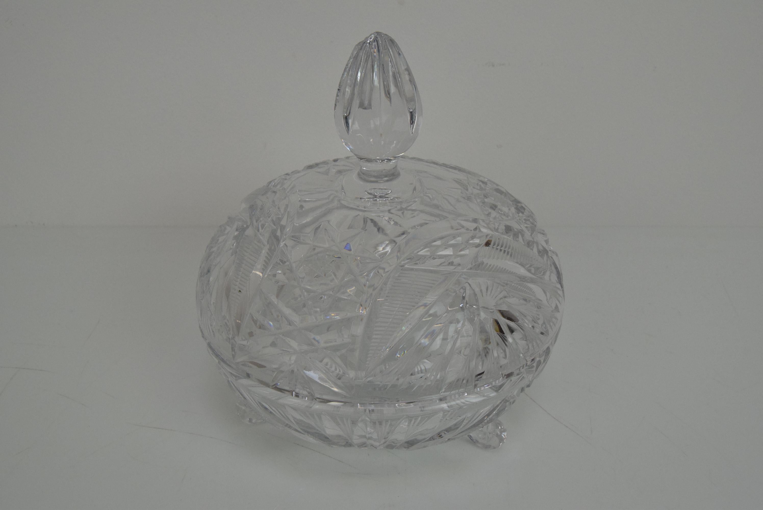 Art Cut Glass Jar, Bohemia Crystal, 1960s For Sale 13