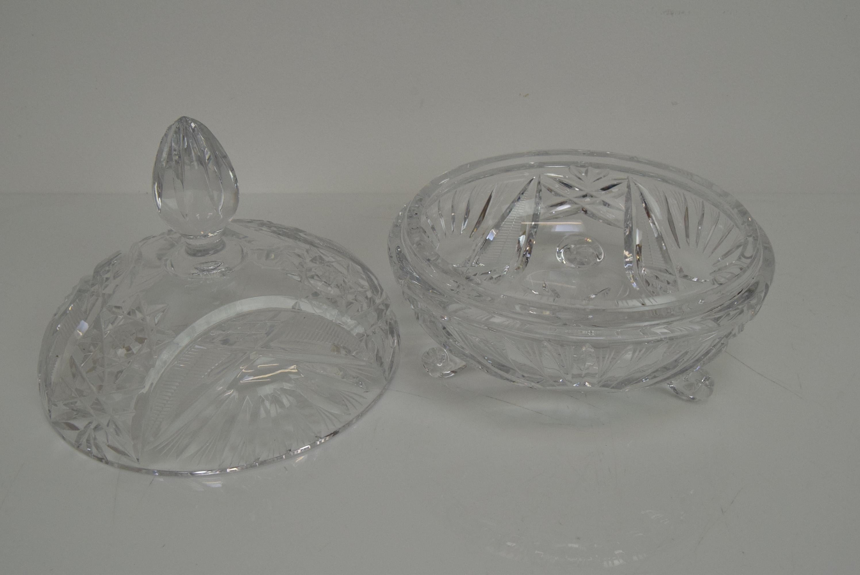 Art Cut Glass Jar, Bohemia Crystal, 1960s For Sale 14