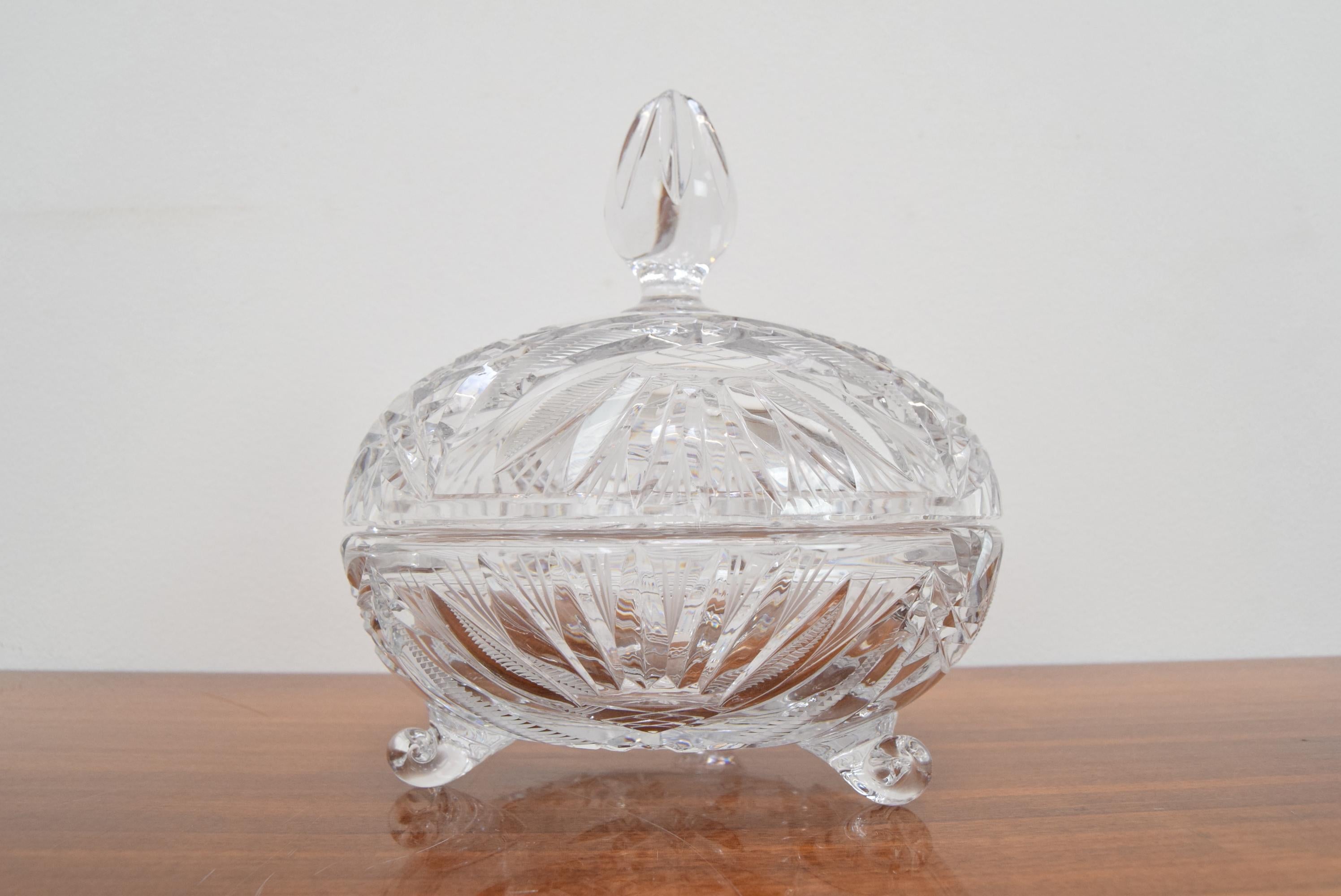 Mid-Century Modern Art Cut Glass Jar, Bohemia Crystal, 1960s For Sale