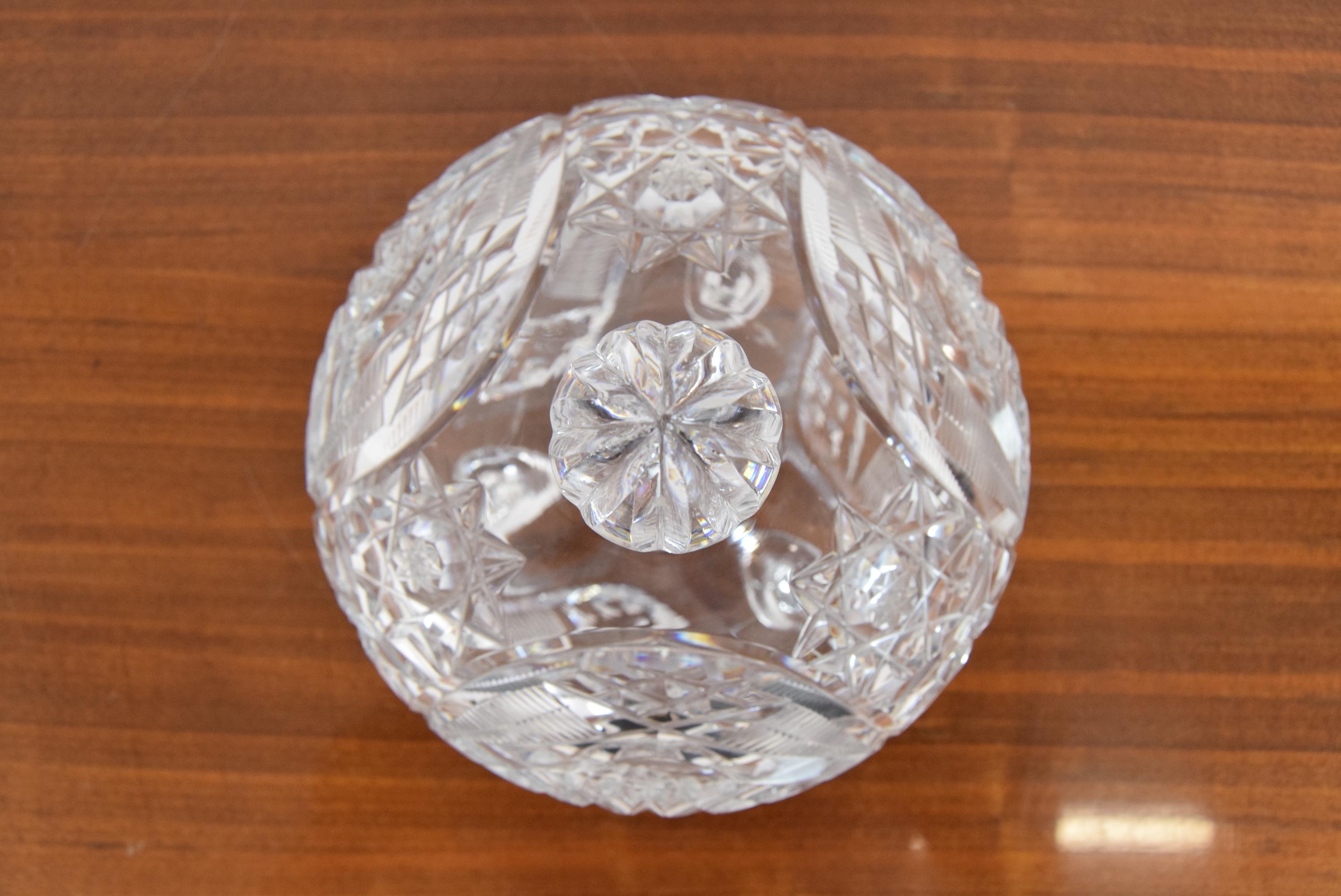 Czech Art Cut Glass Jar, Bohemia Crystal, 1960s For Sale