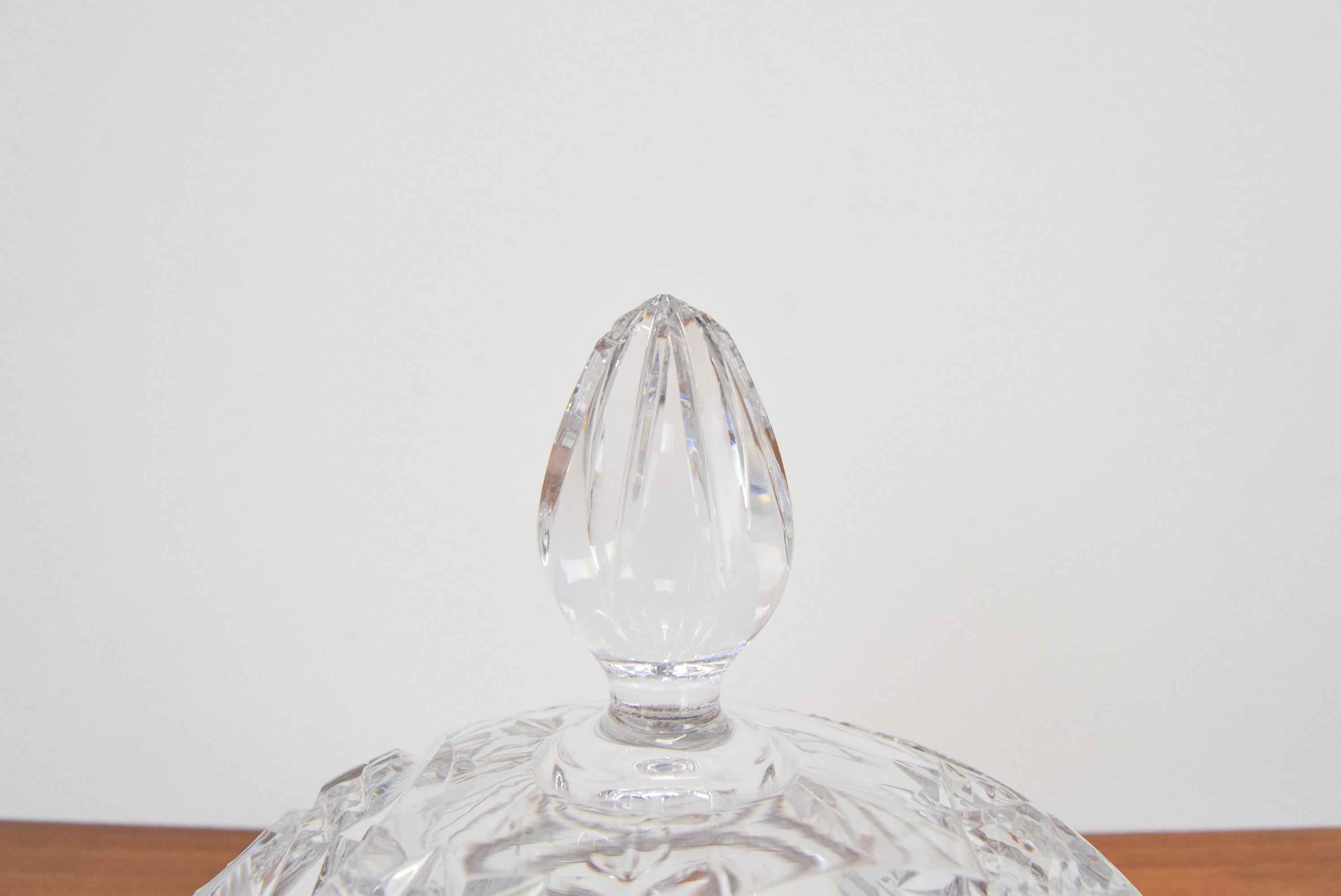 Mid-20th Century Art Cut Glass Jar, Bohemia Crystal, 1960s For Sale