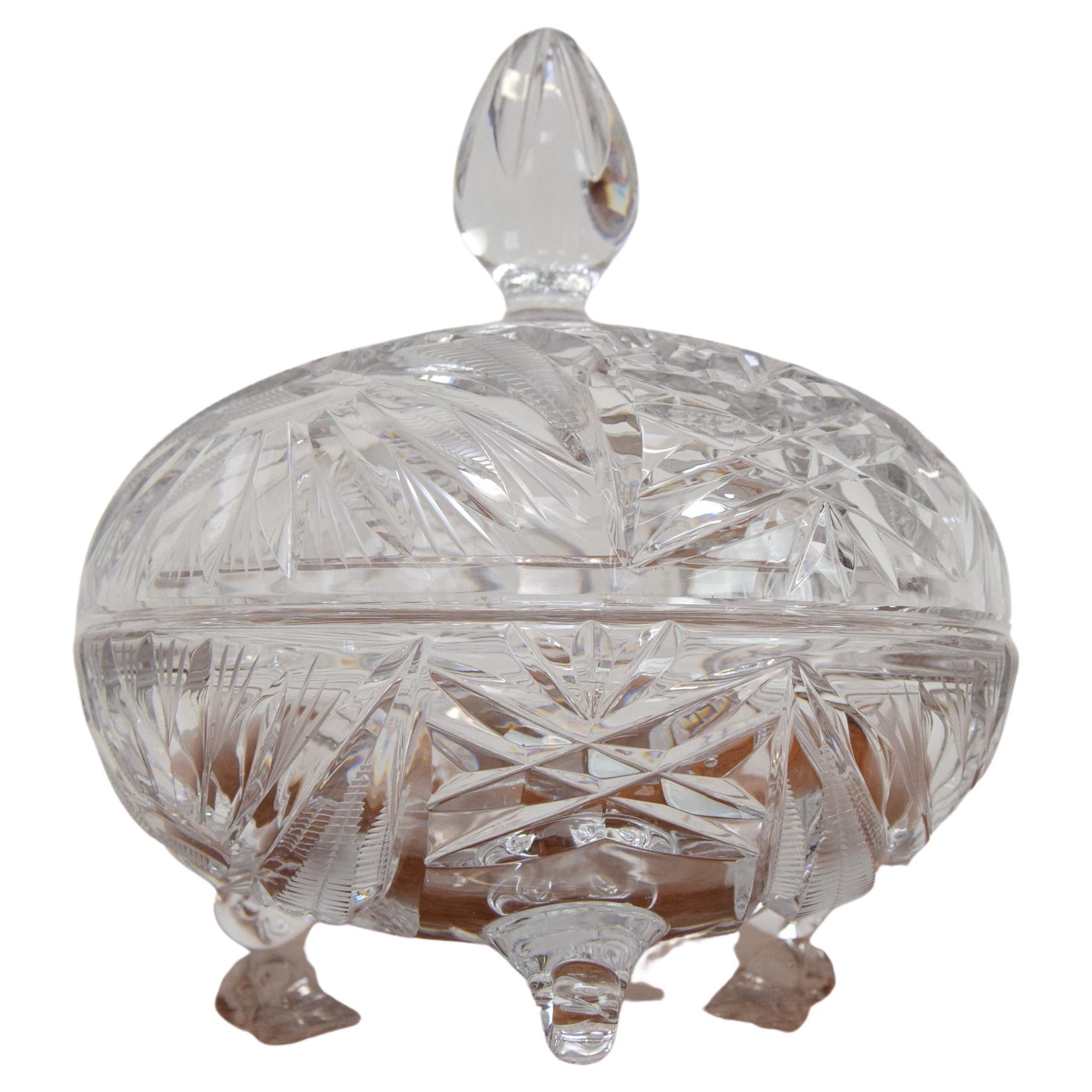 Art Cut Glass Jar, Bohemia Crystal, 1960s For Sale