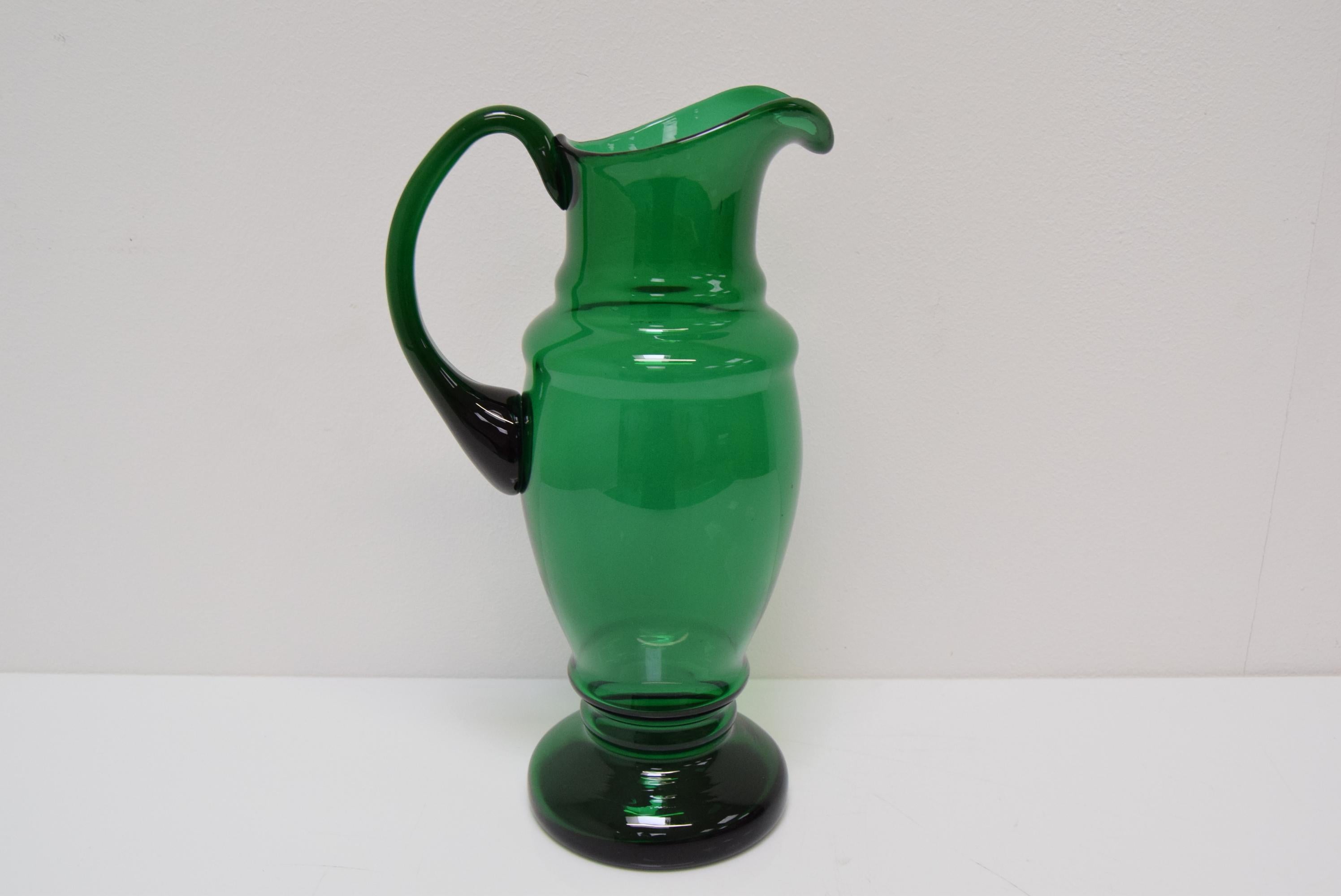 Mid-20th Century Art Czech Glass Pitcher, by Glasswork Novy Bor, 1930s For Sale