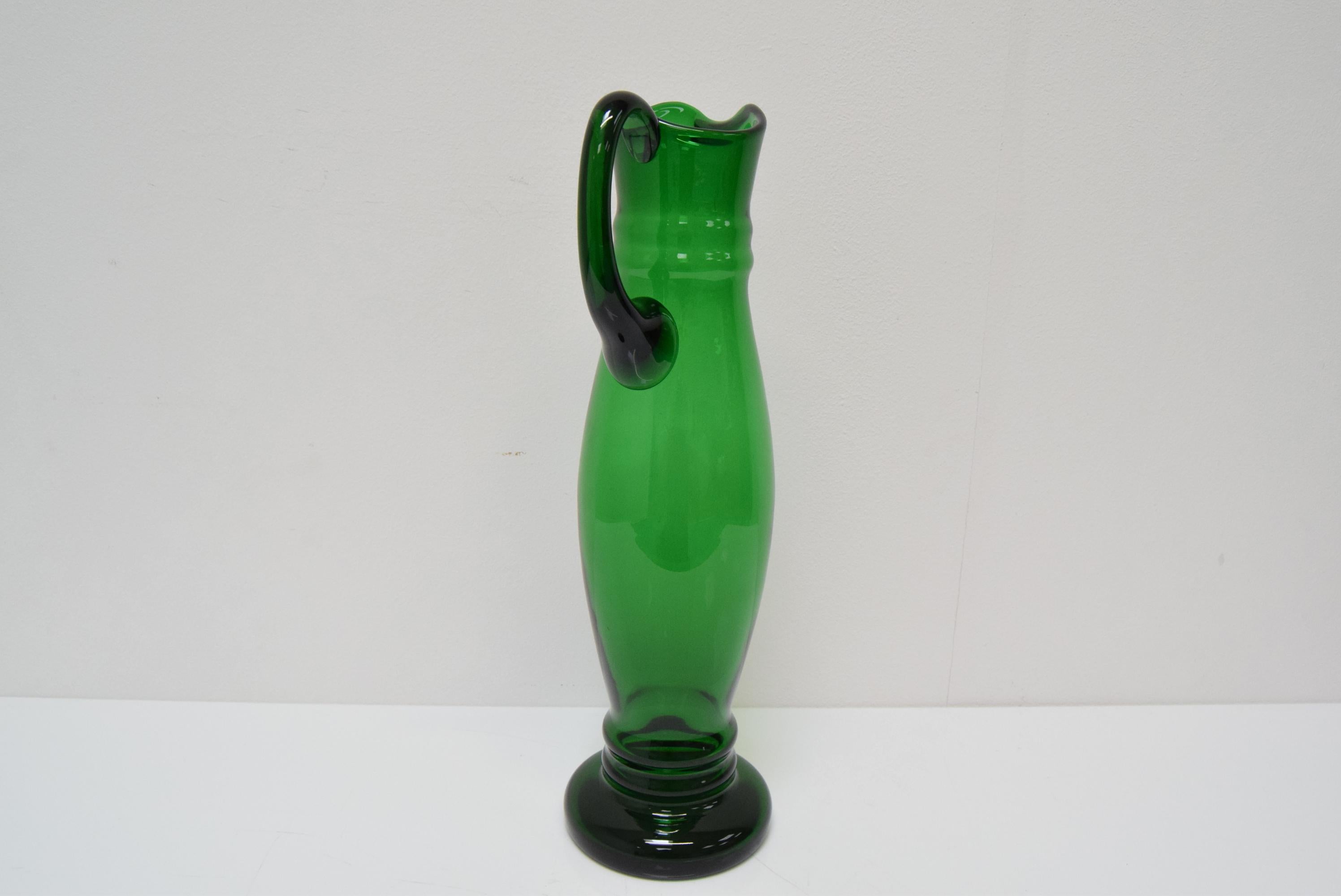 Art Glass Art Czech Glass Pitcher, by Glasswork Novy Bor, 1930s For Sale